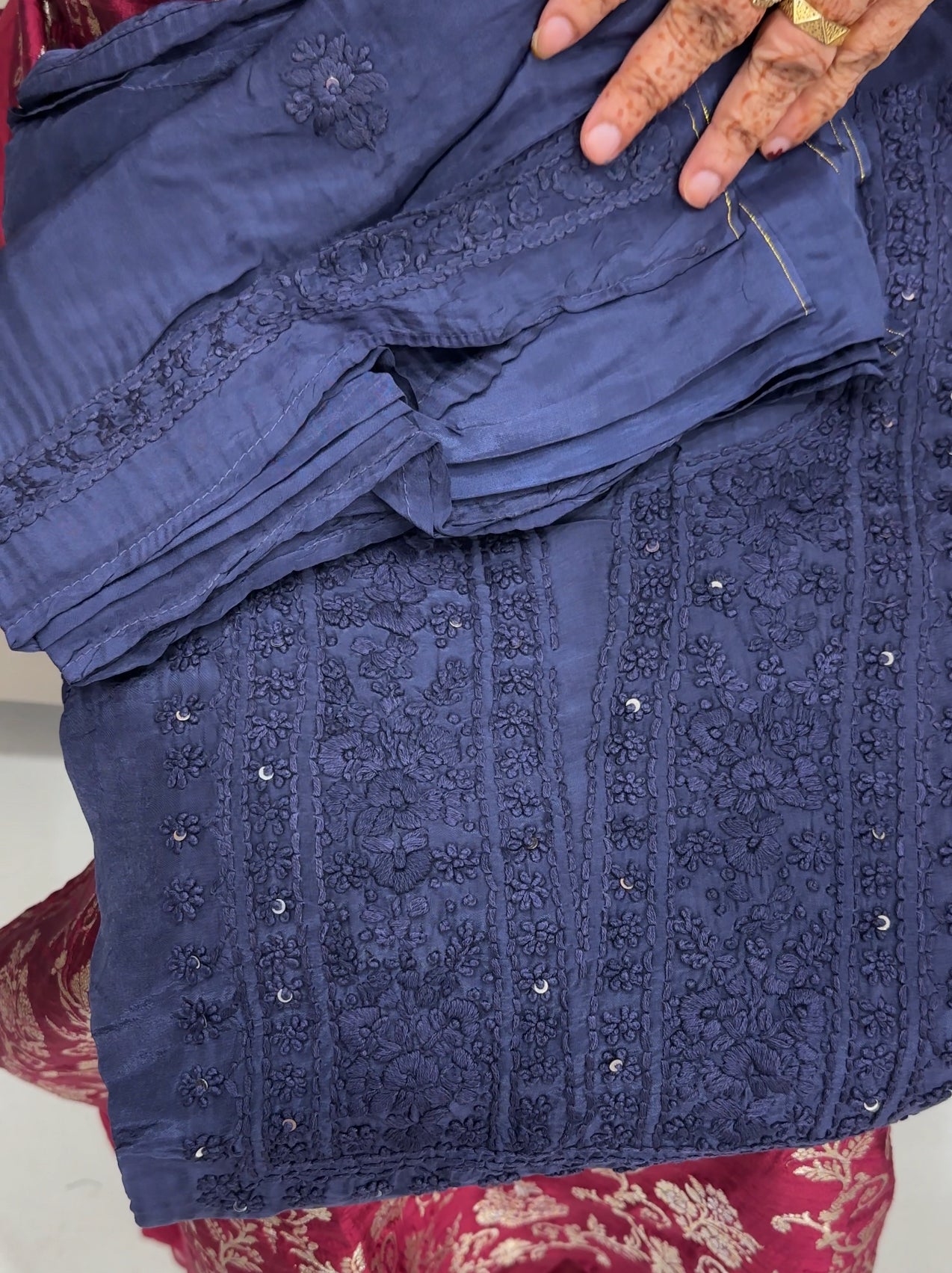 LUCKNOWI CHIKANKARI UNSTITCHED SALWAR SUITS - IHA 27497