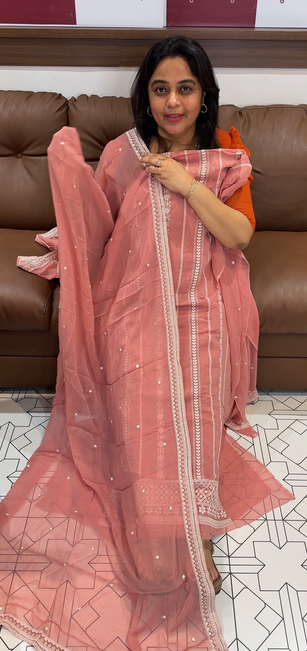 LUCKNOWI CHIKANKARI UNSTITCHED SALWAR SUITS - IHA 26443