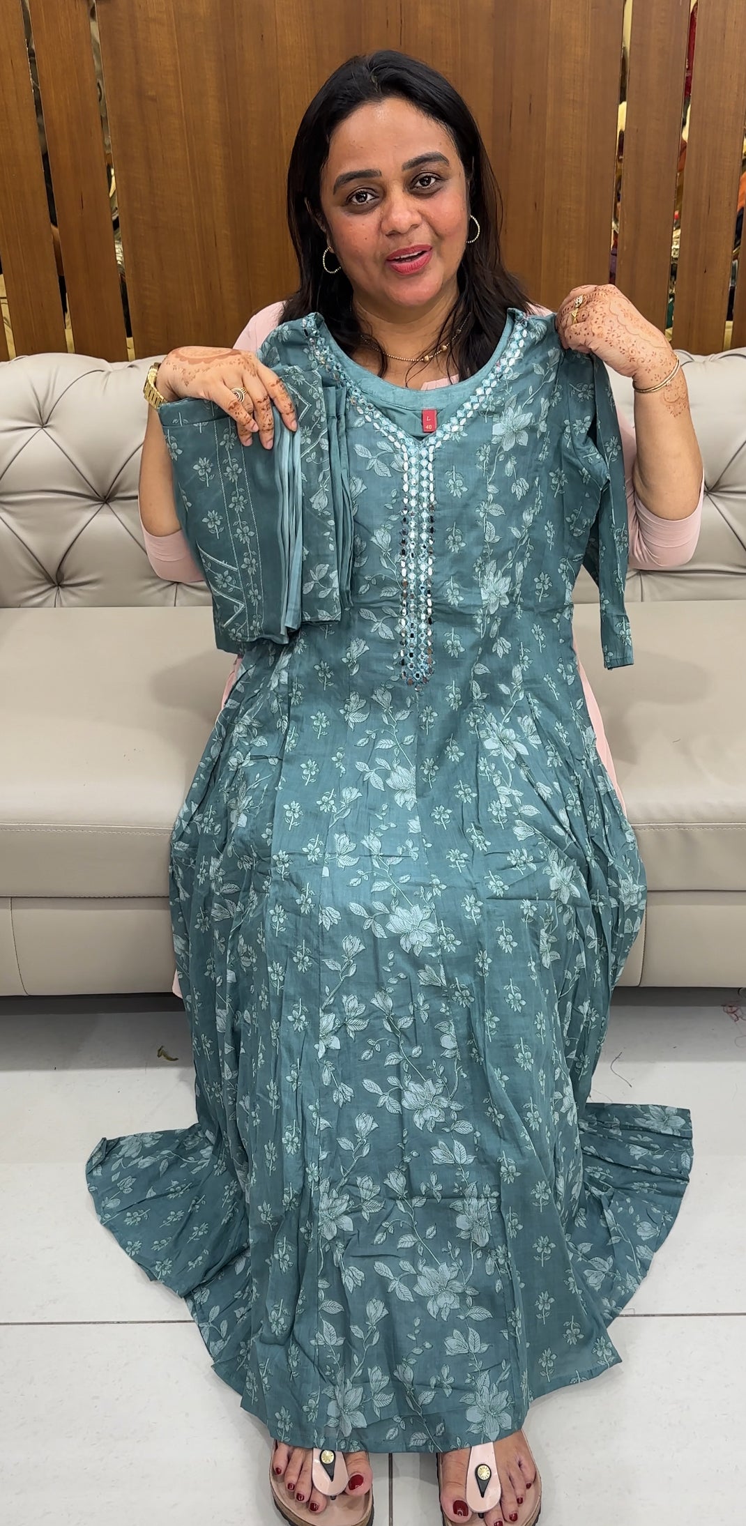 MULCOTTON ANARKALI TOP,BOTTOM AND DUPATTA - IHA 27539
