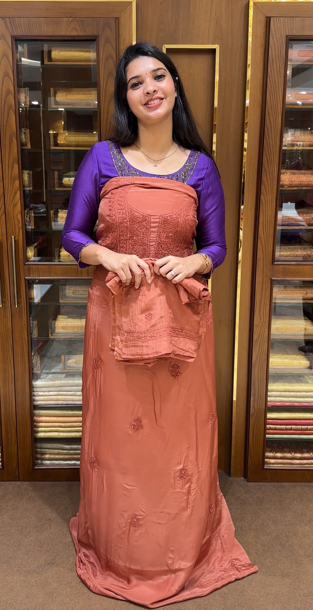 CRAPE SILK CHIKANKARI UNSTITCHED SALWAR SUITS - IHA 25133