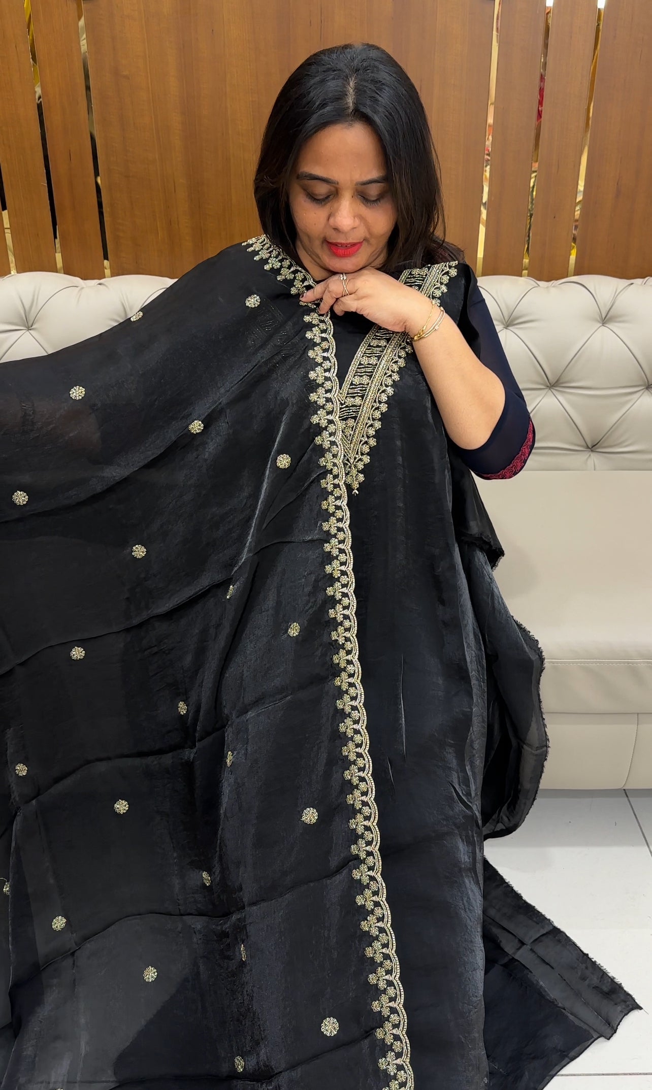 VELVET ORGANZA UNSTITCHED SALWAR SUITS - IHA 26097