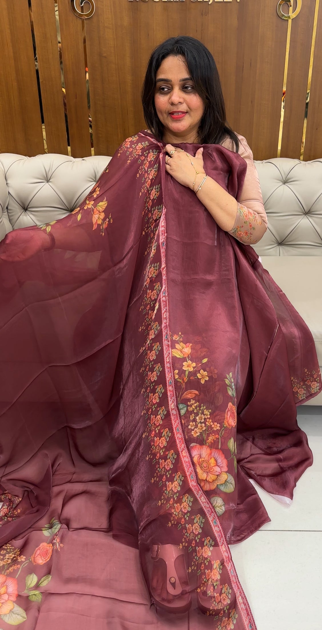 FORWARD VELVET ORGANZA TOP,BOTTOM AND DUPATTA - IHA 26806