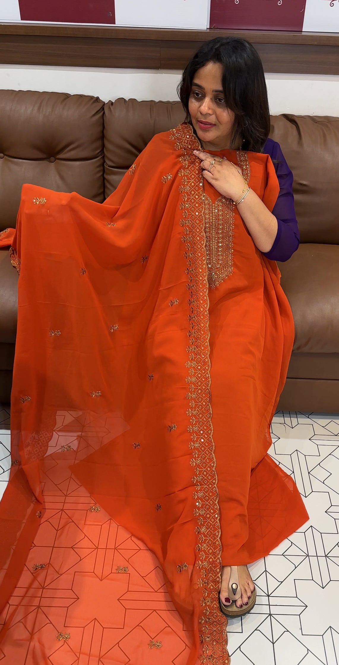 HAND WORKED UNSTITCHED SALWAR SUITS - IHA 26179