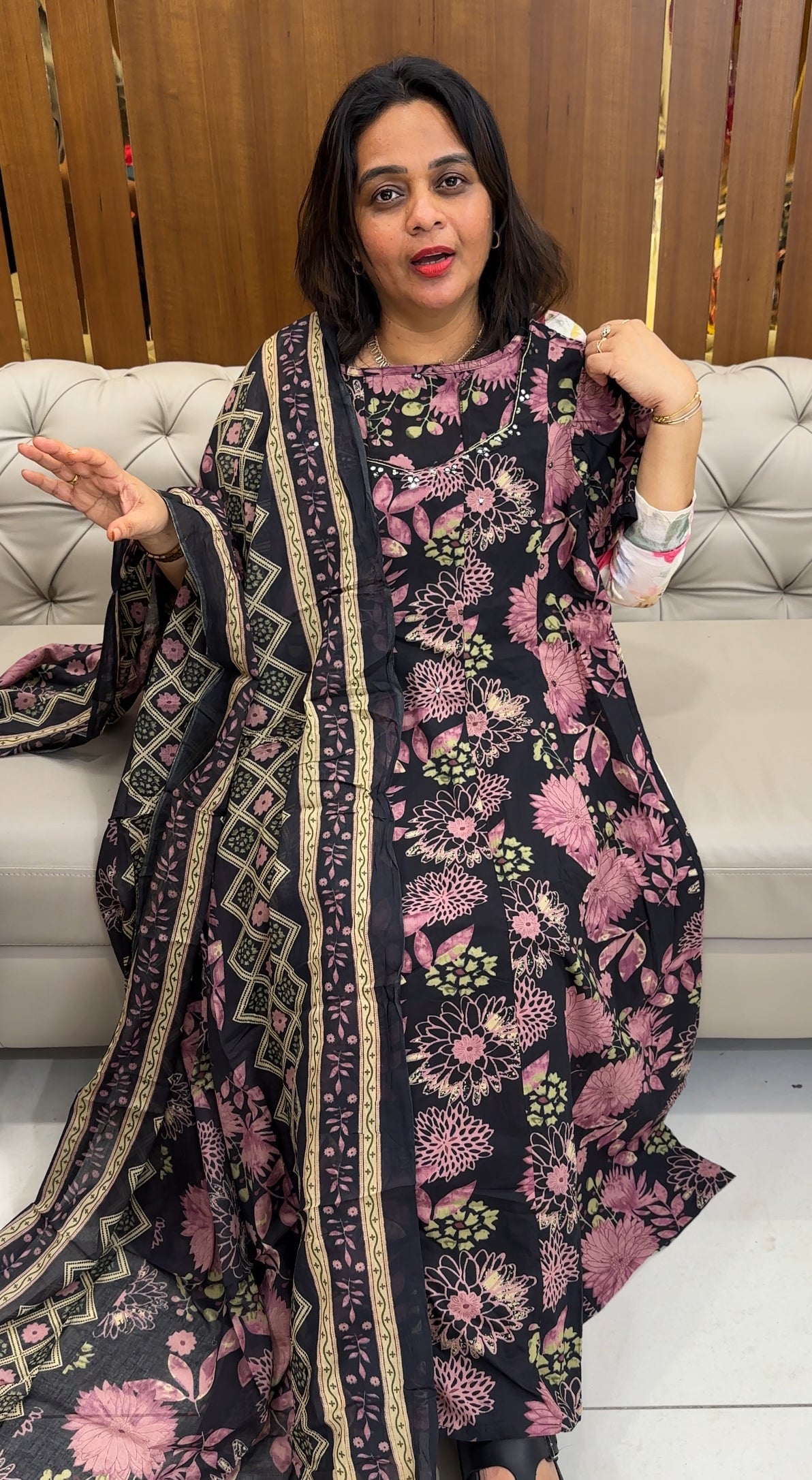 PRINTED LONG ANARKALI TOP, BOTTOM AND DUPATTA - IHA 26123