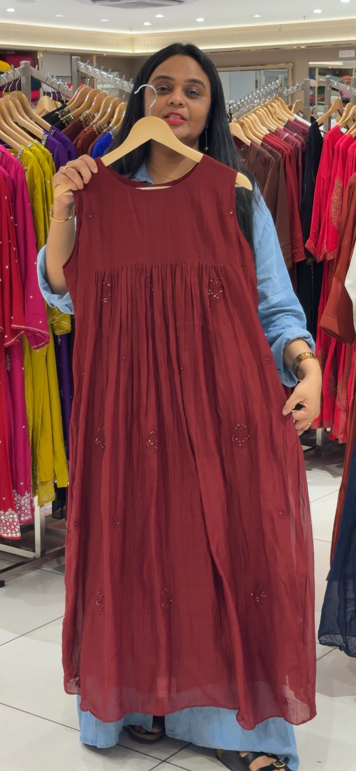 MALAI CHANDERI TUNIC TOPS - IHA 35452