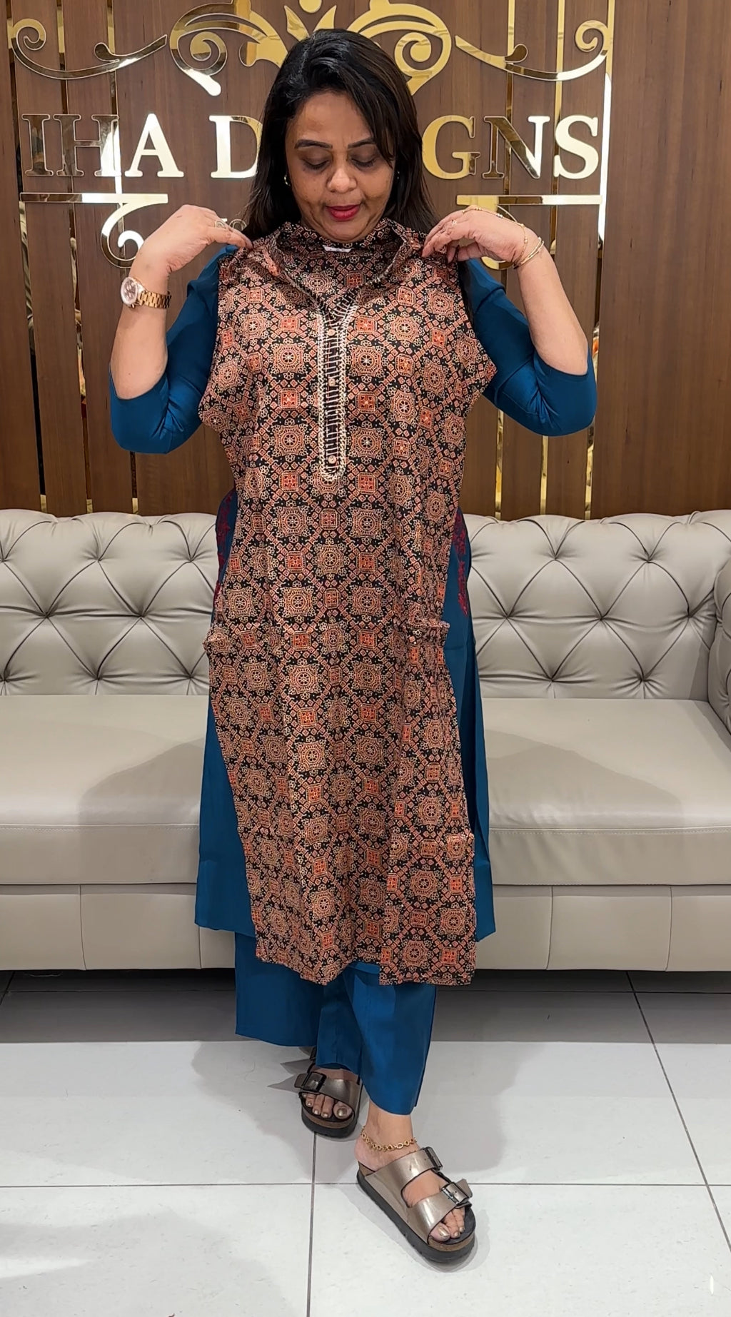 COTTON AJRAKH LONG TOP AND BOTTOM - IHA 24259