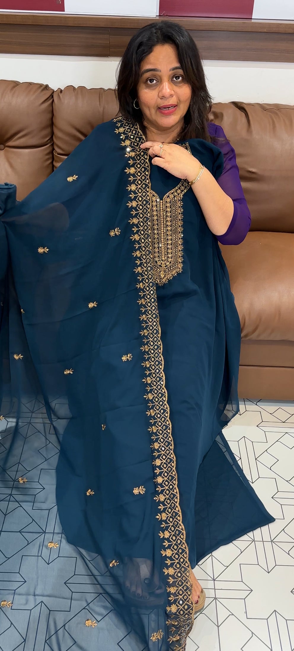 HAND WORKED UNSTITCHED SALWAR SUITS - IHA 26179