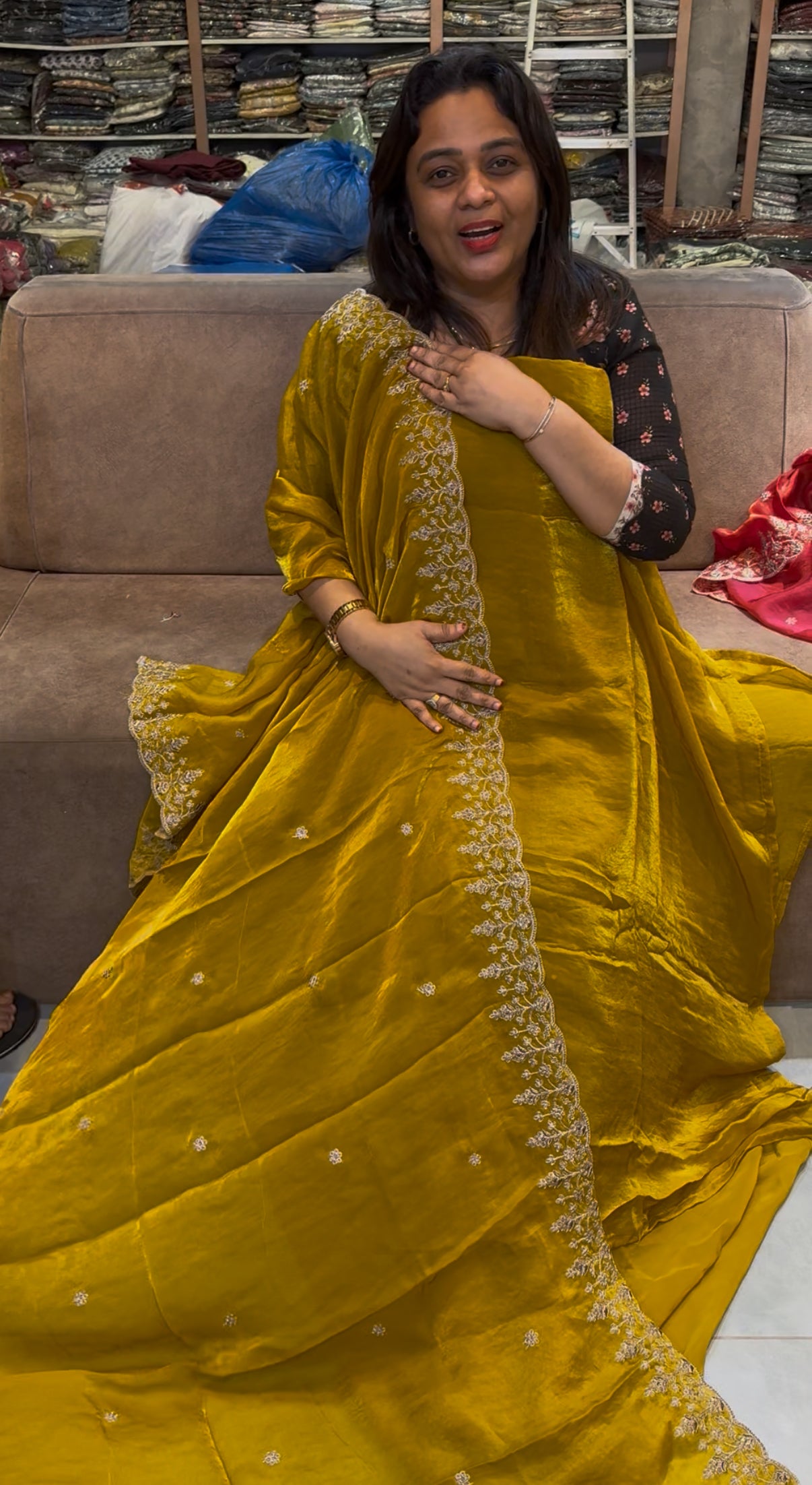 VELVET ORGANZA UNSTITCHED SALWAR SUITS - IHA 25254