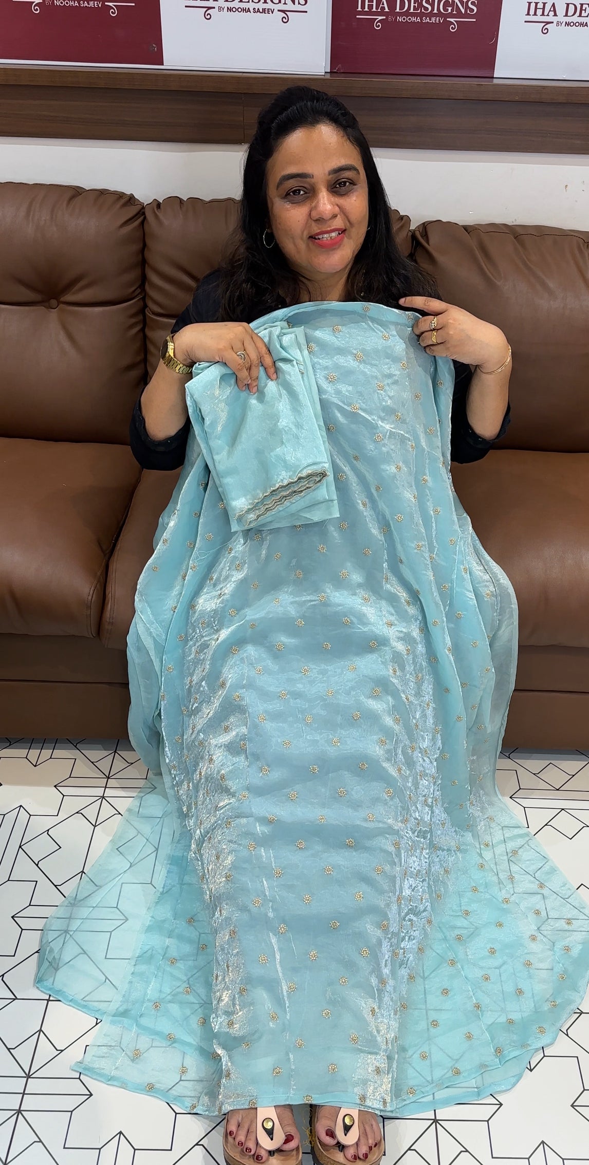 VELVET ORGANZA UNSTITCHED SALWAR SUITS - IHA 27912