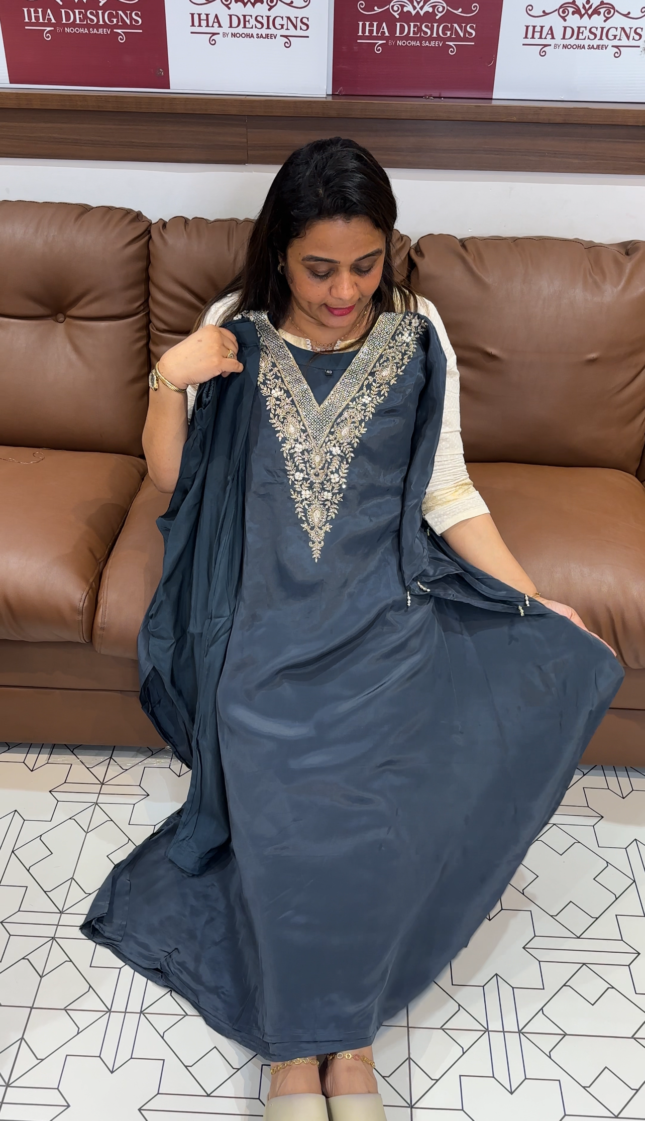 CRAPE SILK KAFTAN TOP AND BOTTOM - IHA 25157