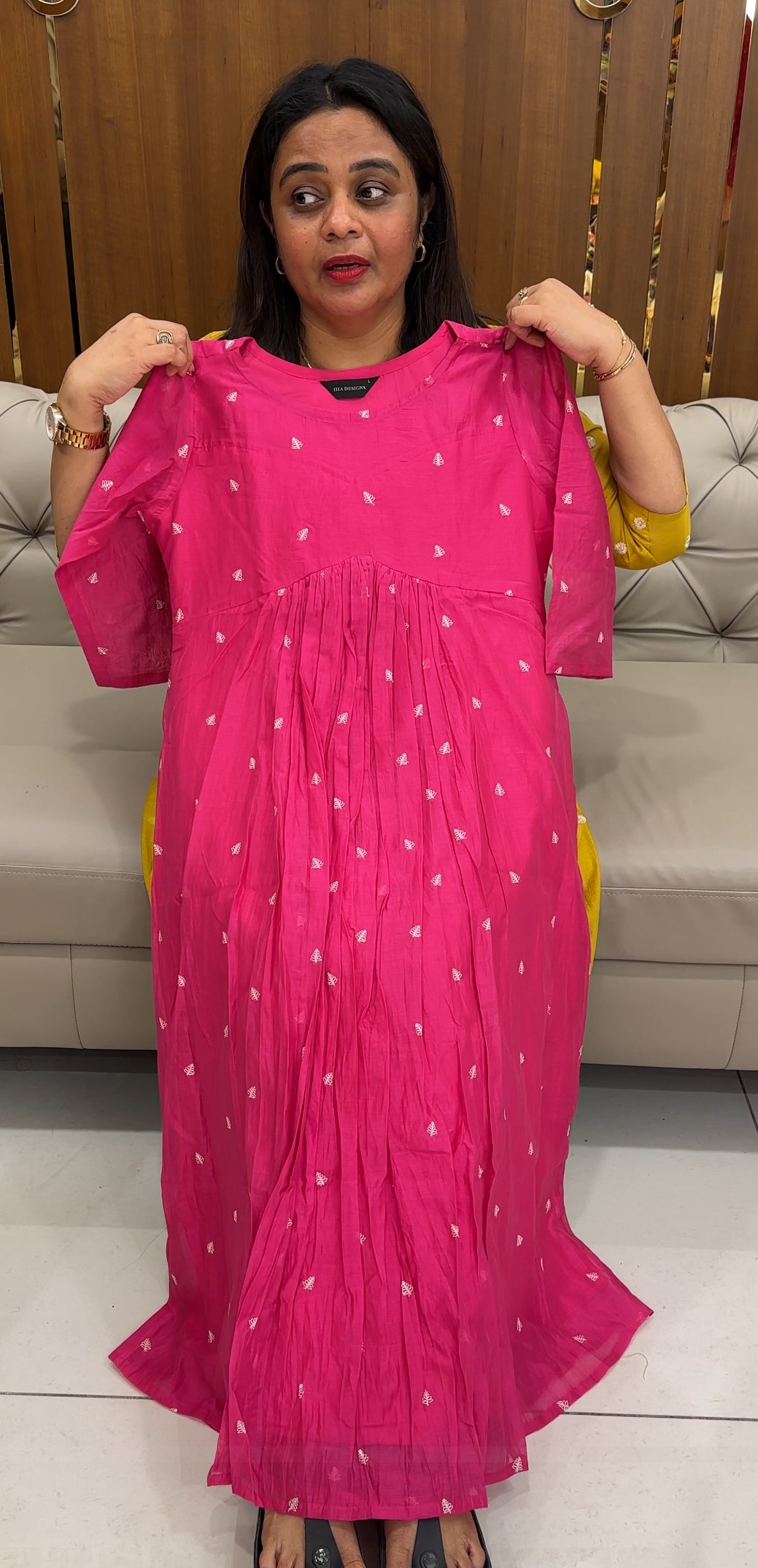 MUL CHANDERI DESIGNER LONG A-LINE TOPS - IHA 26041