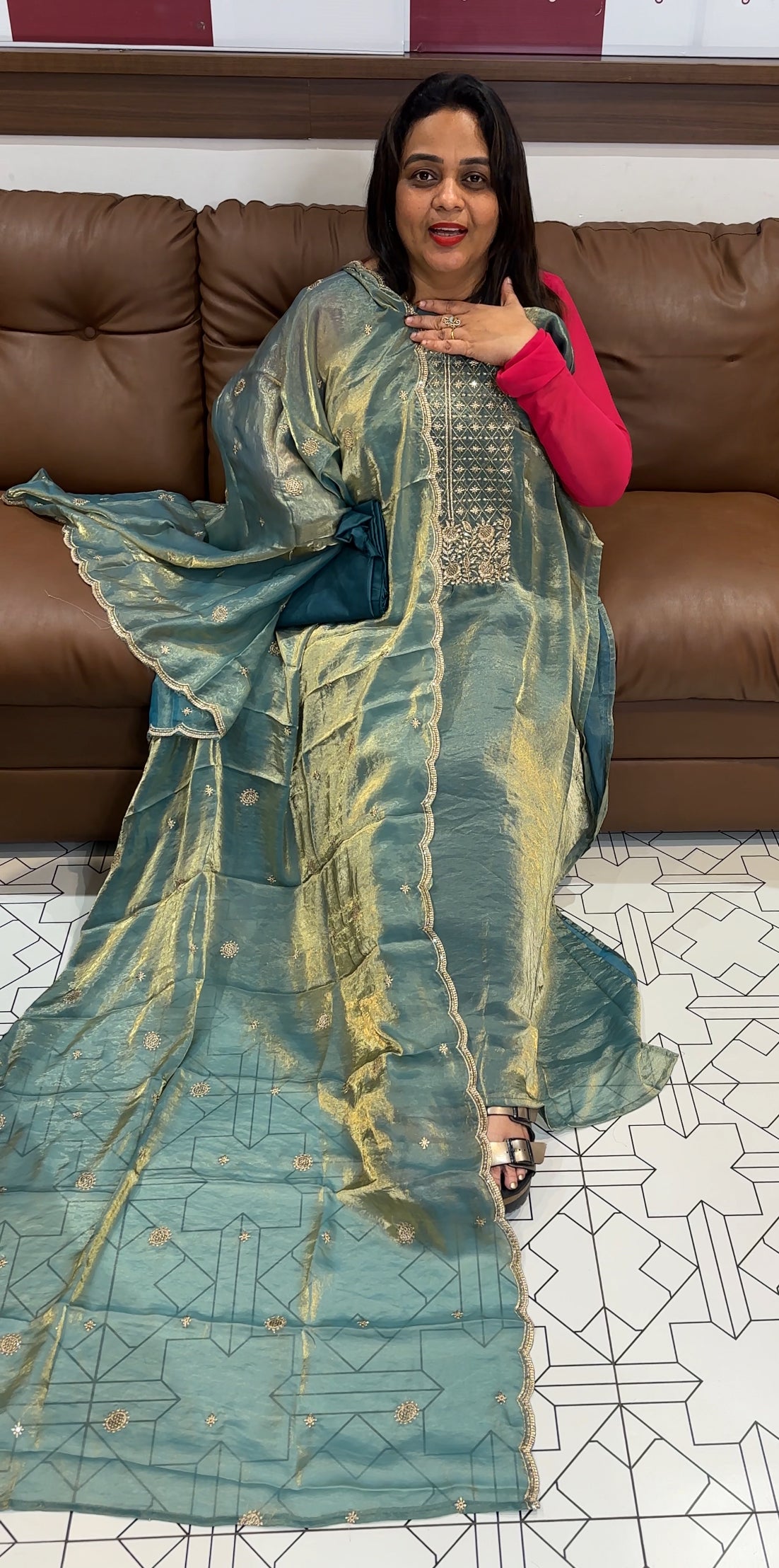 VELVET ORGANZA UNSTITCHED SALWAR SUITS - IHA 24988