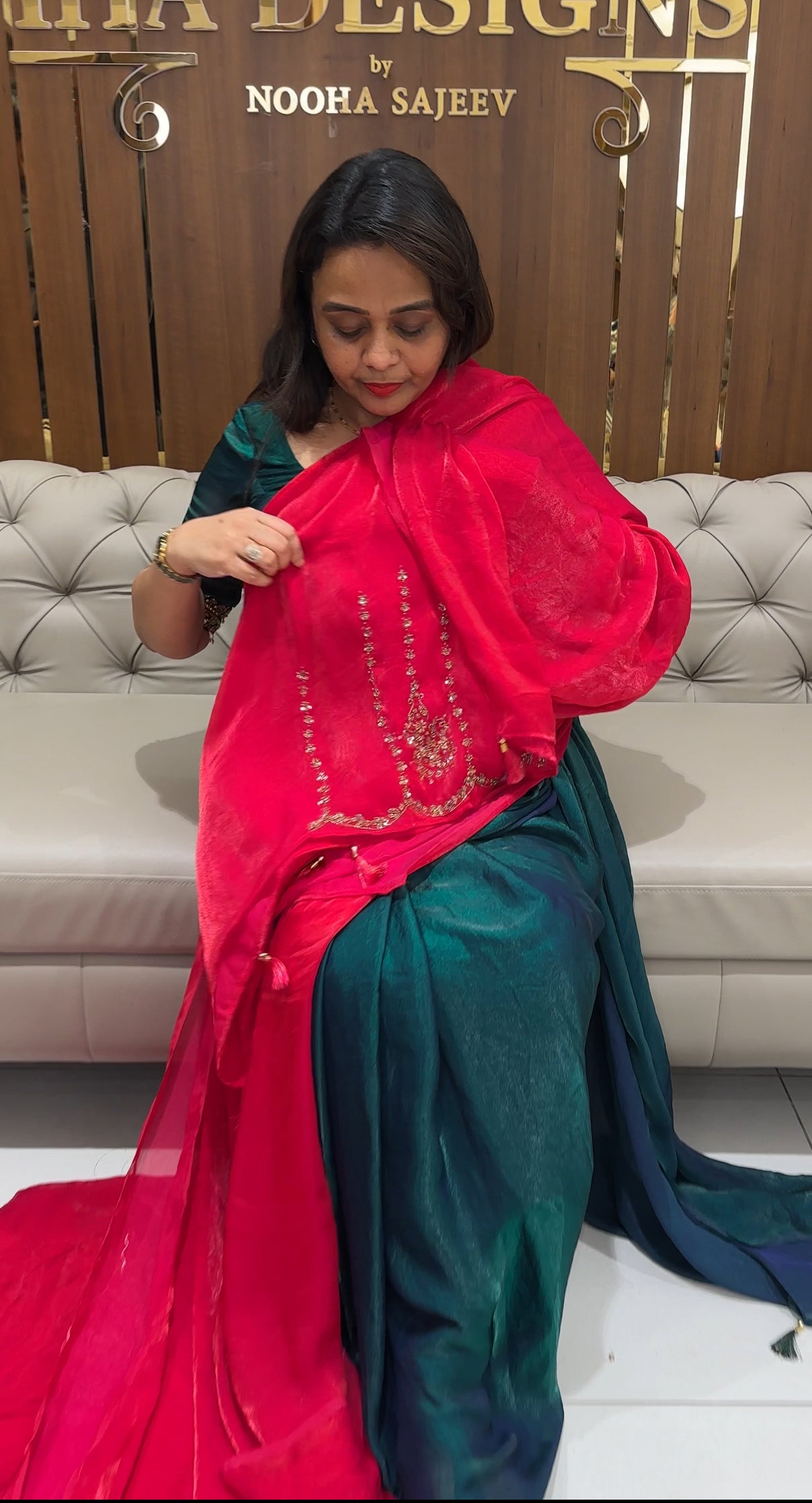 VELVET ORGANZA SAREES- IHA 23411