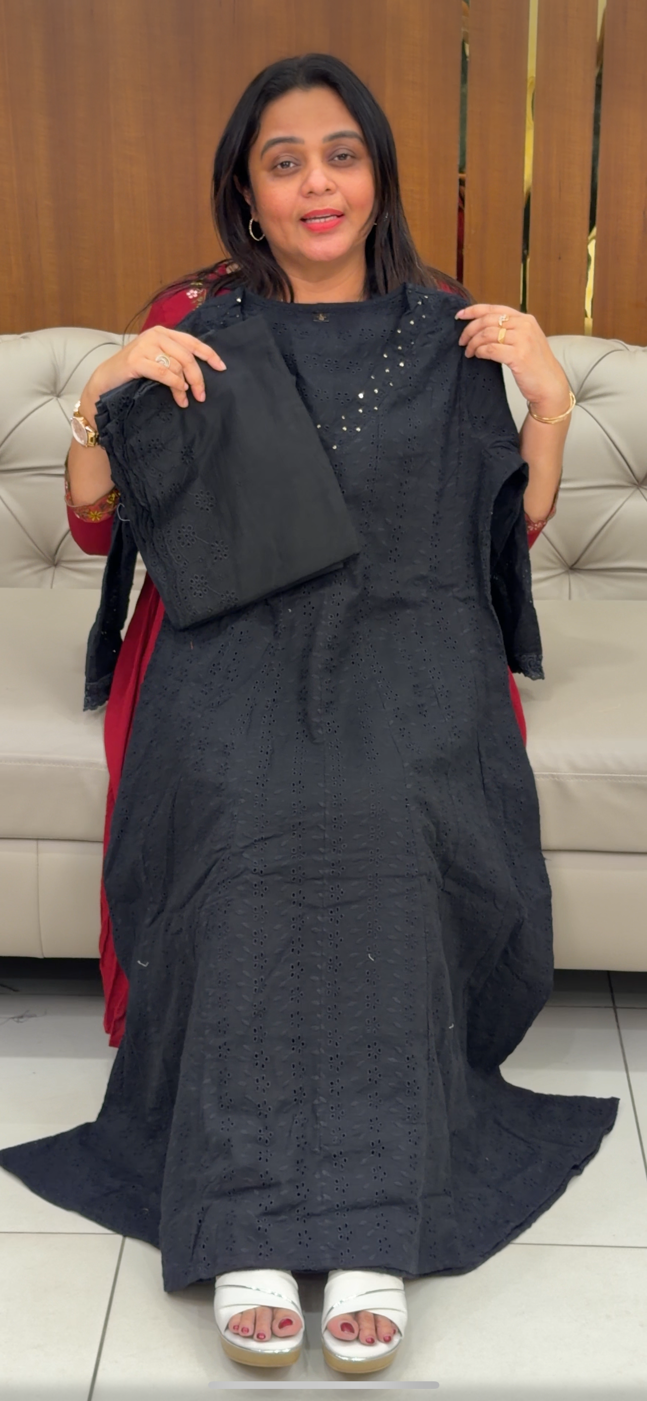 COTTON HAKOBA ANARKALI TOP, BOTTOM AND DUPATTA - IHA 29312