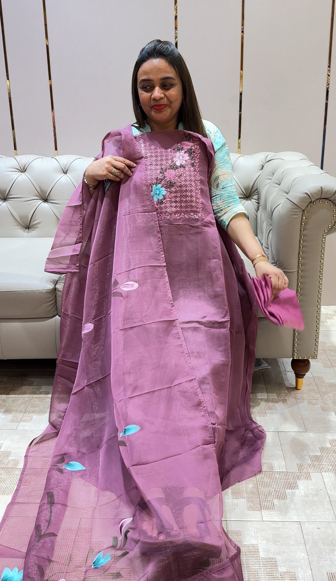 SHIMMER CHIFFON UNSTITCHED SALWAR SUITS - IHA 21710