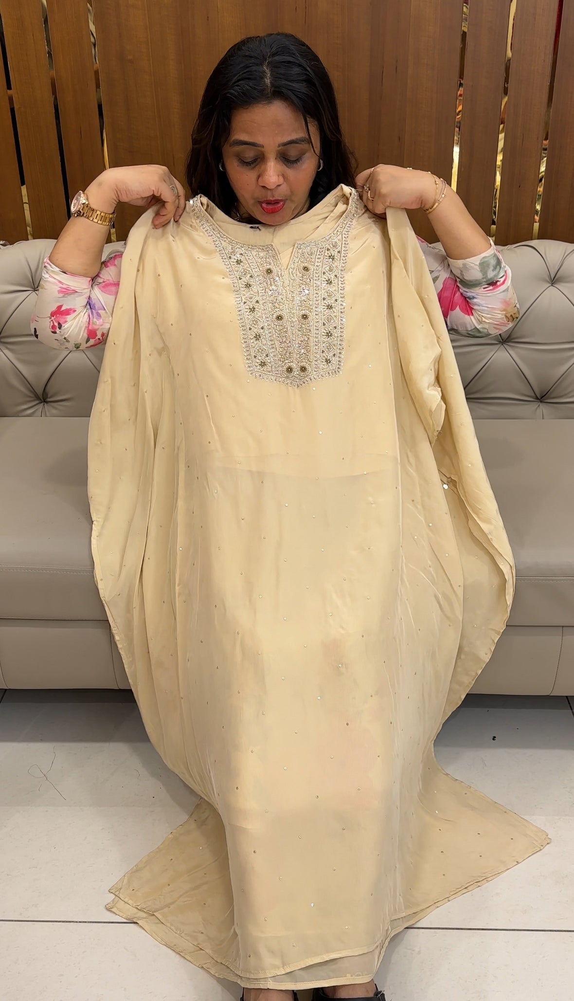 CRAPE SILK KAFTAN TOP AND BOTTOM - IHA 26112