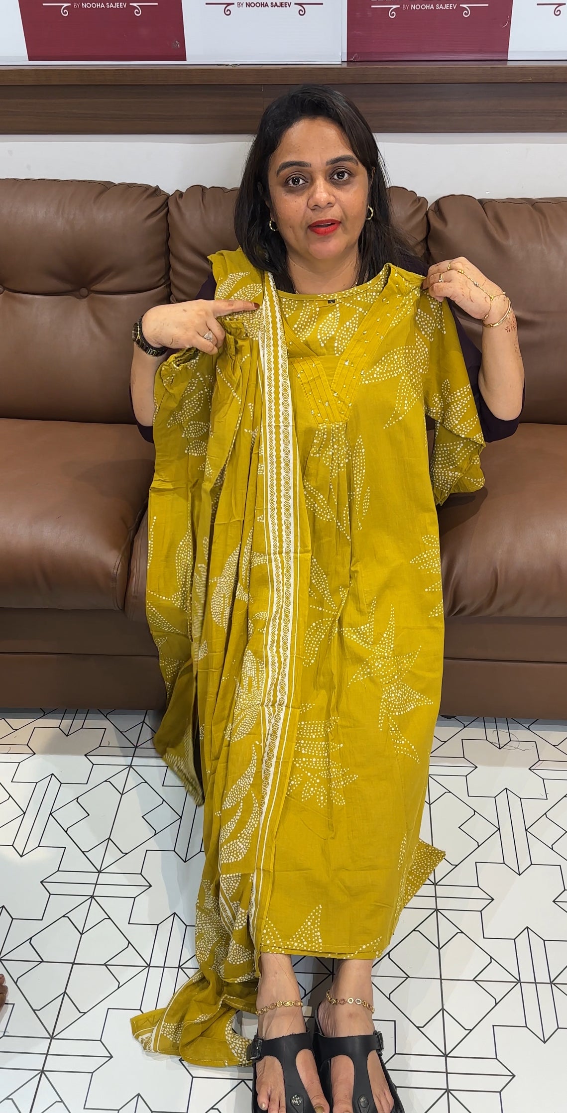 COTTON LONG ALINE TOP,BOTTOM AND DUPATTA - IHA 23934