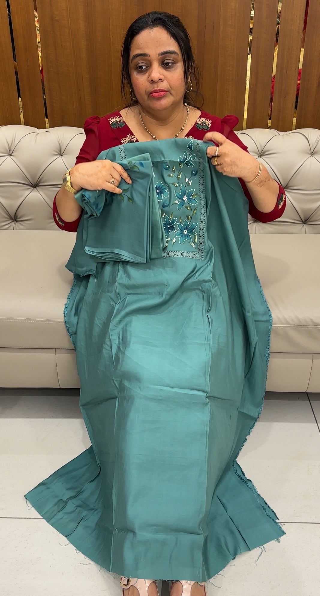 SEMI MALAI CHANDERI UNSTITCHED SALWAR SUITS - IHA 27630