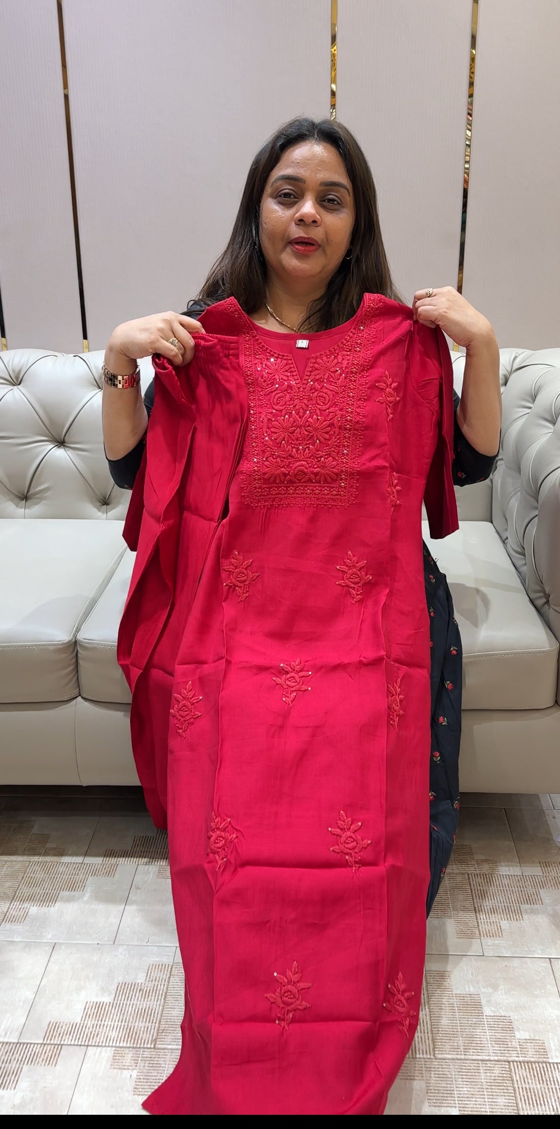LUCKNOWI CHIKANKARI SLITTED TOP AND BOTTOM - IHA 24335