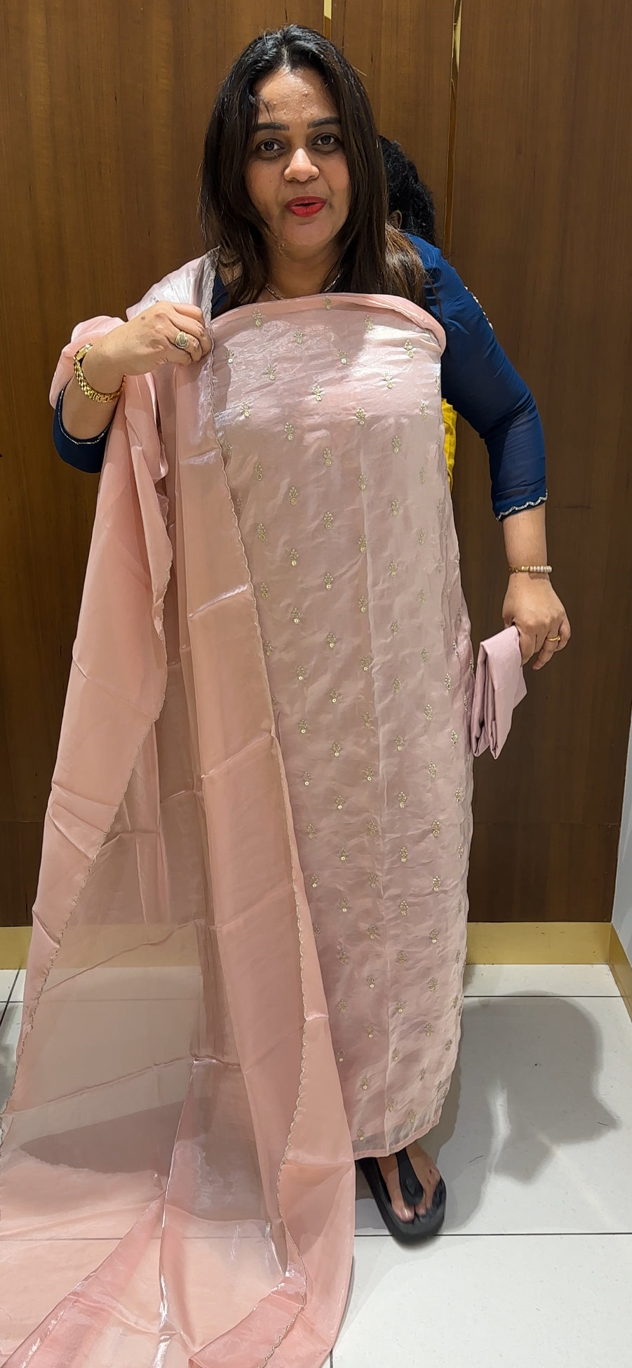 VELVET ORGANZA UNSTITCHED SALWAR SUITS - IHA 25113