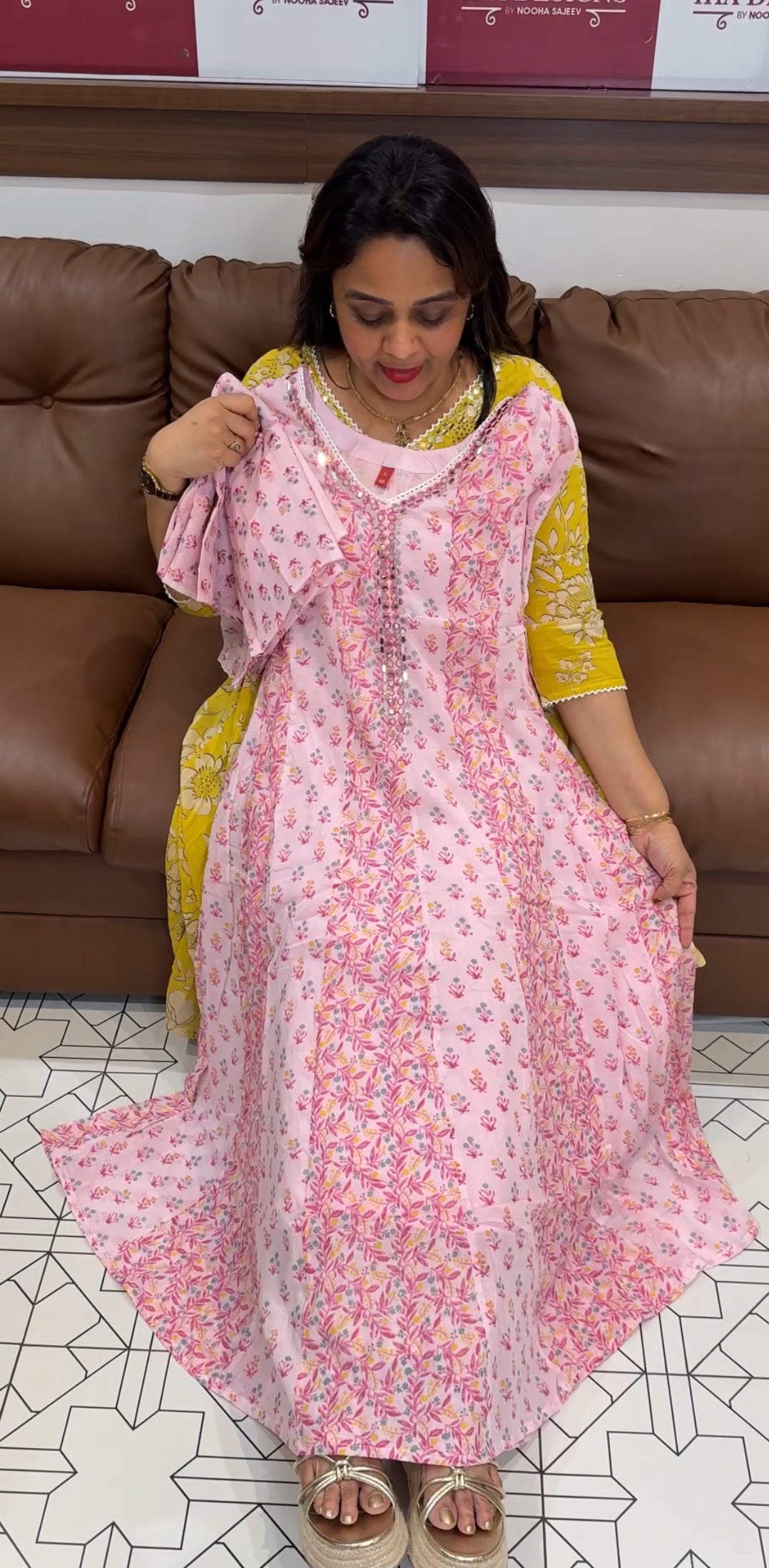 MULMUL COTTON ANARKALI TOP,BOTTOM AND DUPATTA - IHA 24270