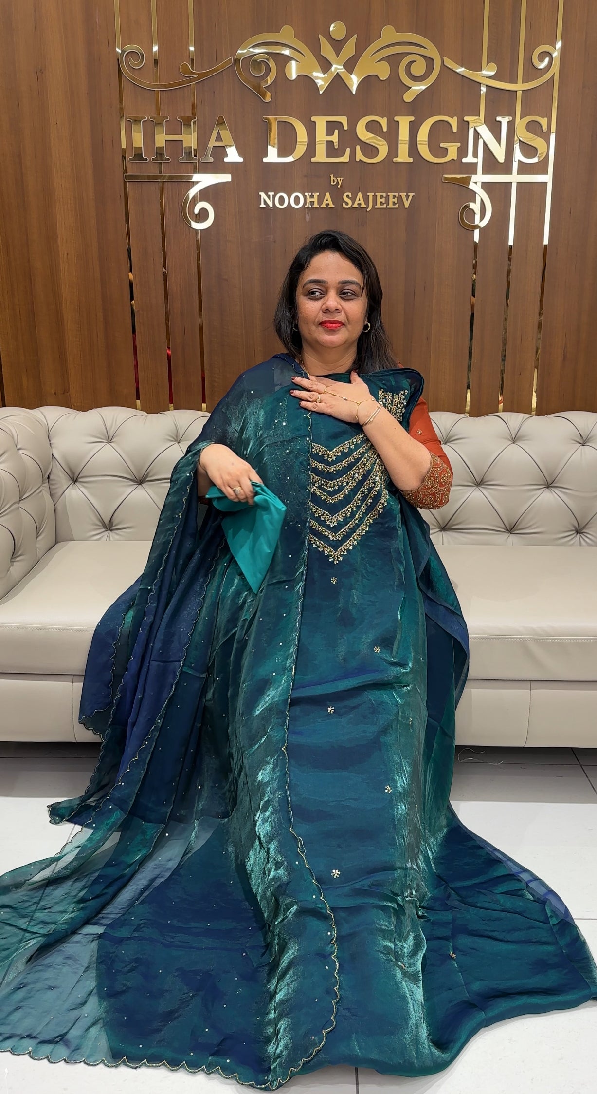 HAND WORKED ORGANZA UNSTITCHED SALWAR SUITS - IHA 24107