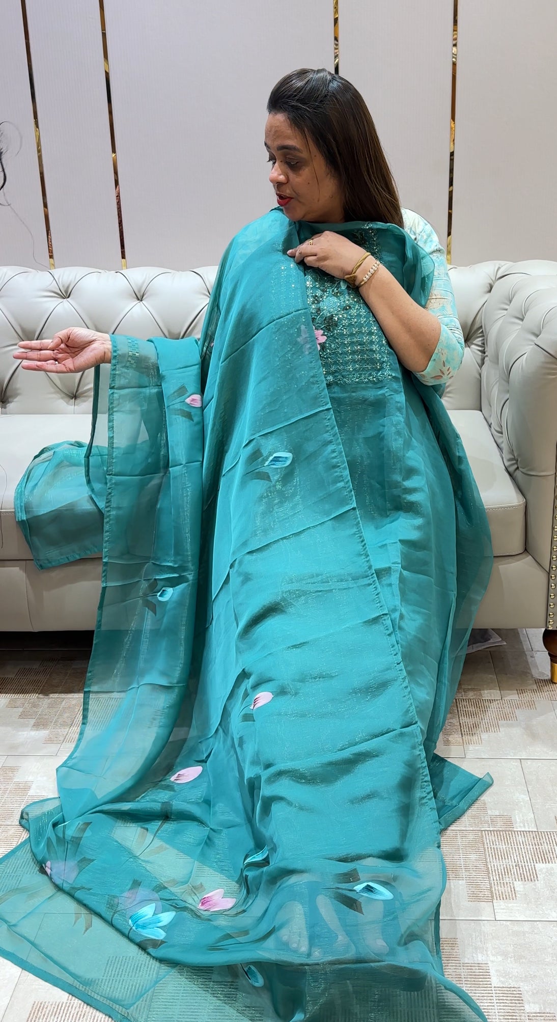 SHIMMER CHIFFON UNSTITCHED SALWAR SUITS - IHA 21710
