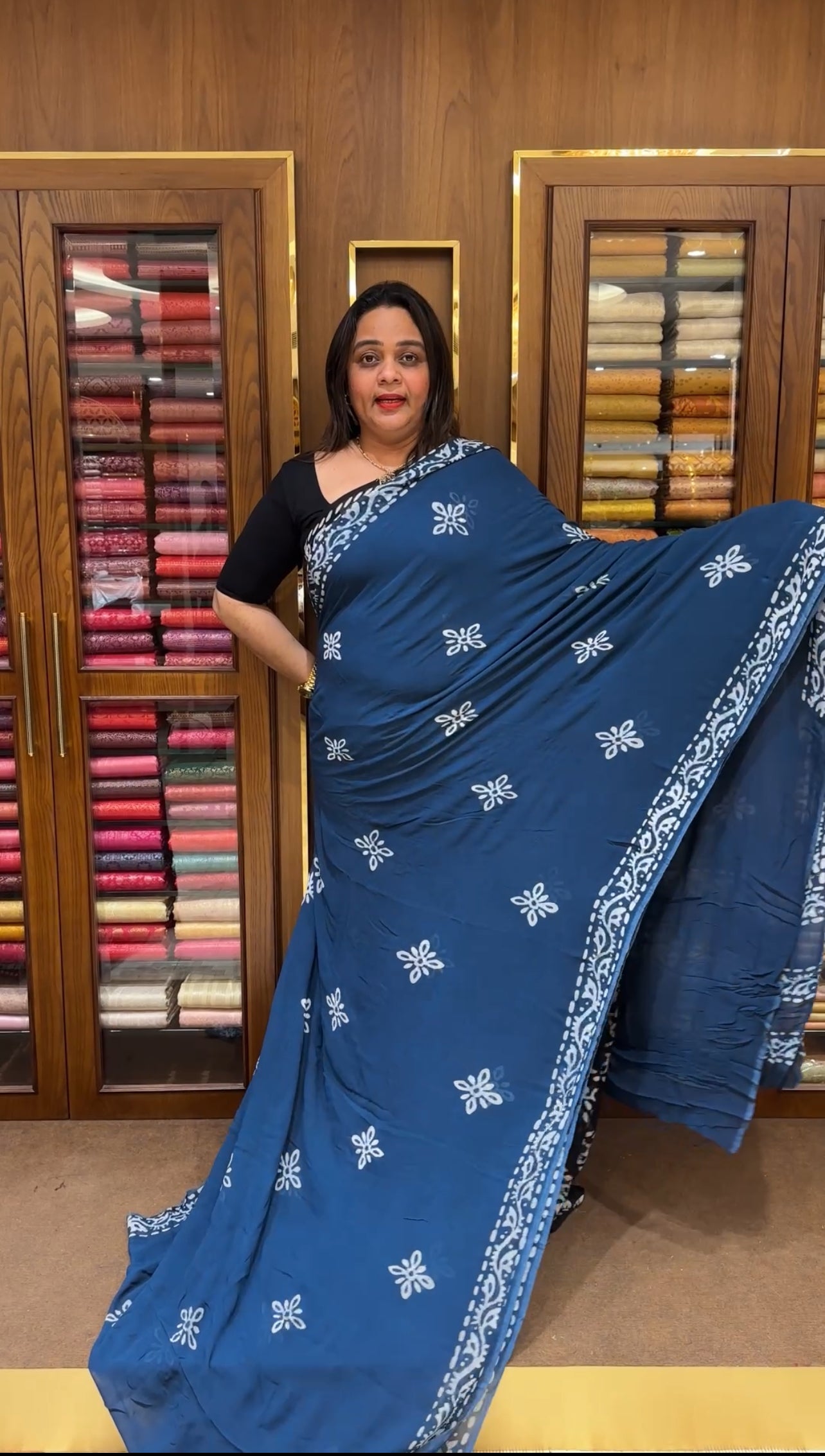 BATIK PRINTED GEORGETTE SAREES - IHA 22575