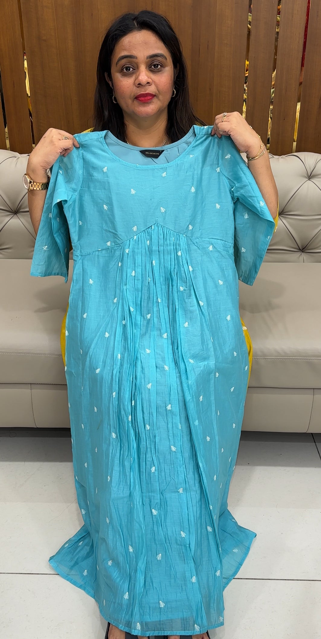 MUL CHANDERI DESIGNER LONG A-LINE TOPS - IHA 26041