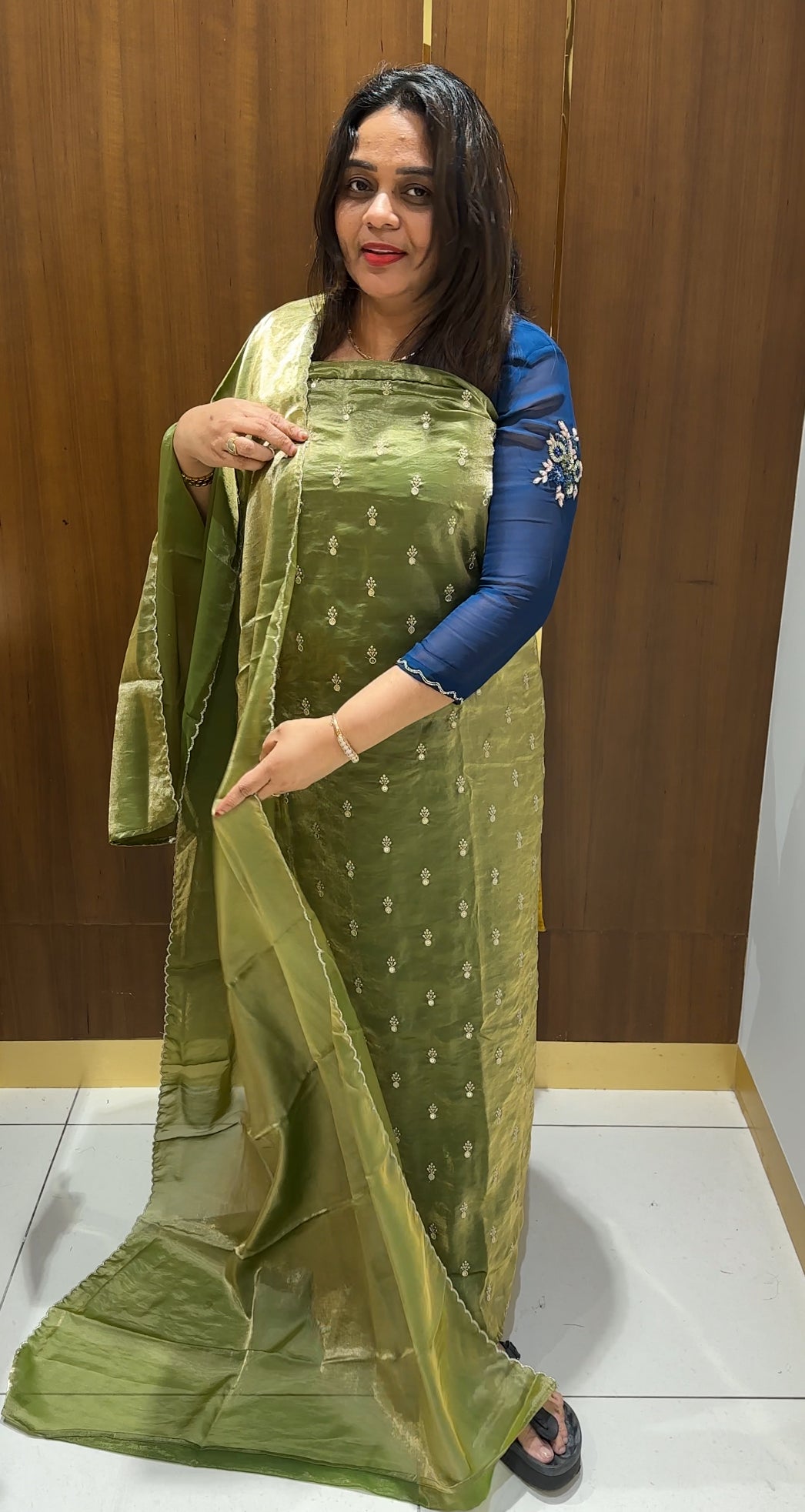 VELVET ORGANZA UNSTITCHED SALWAR SUITS - IHA 25113