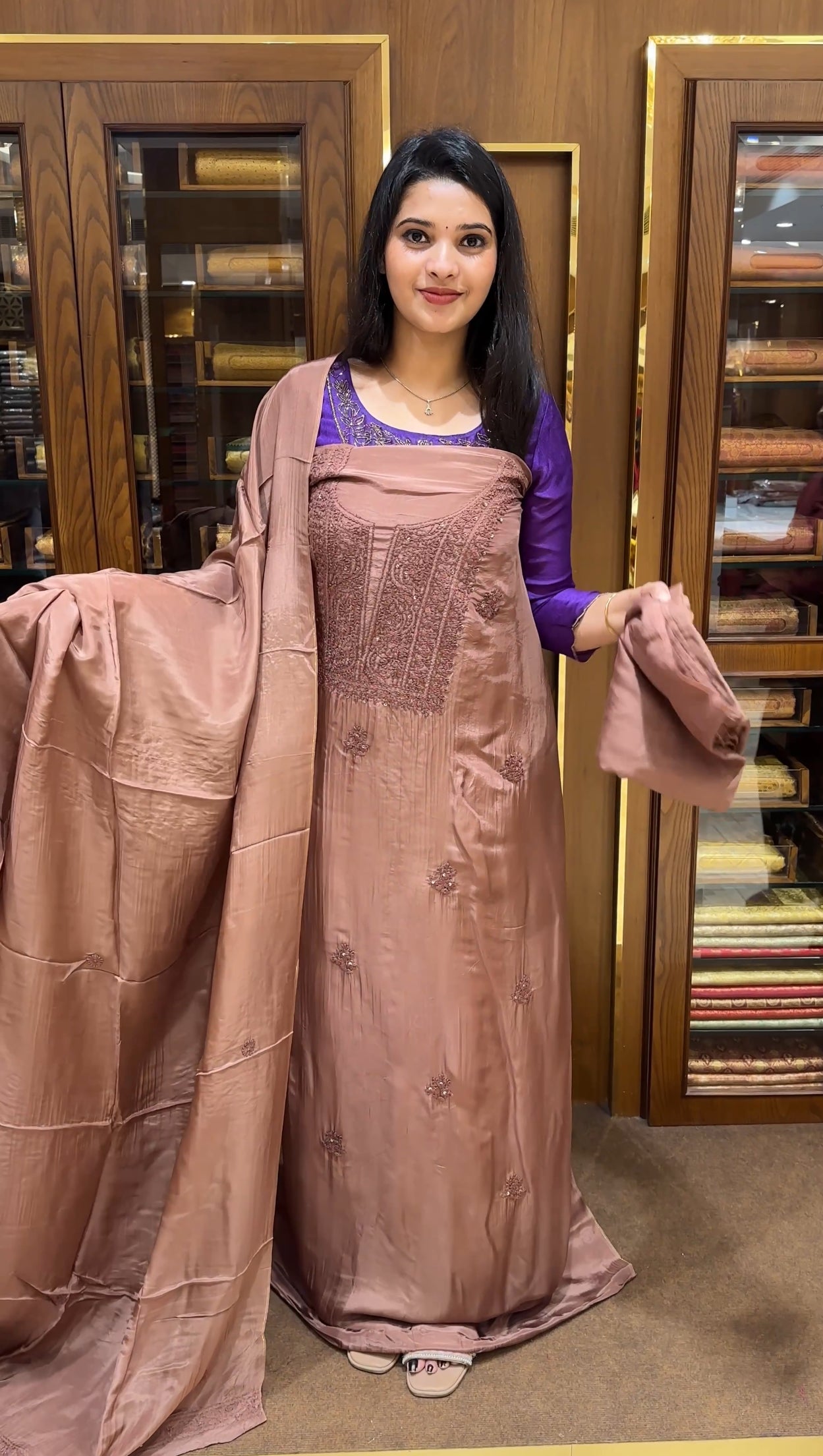 CRAPE SILK CHIKANKARI UNSTITCHED SALWAR SUITS - IHA 25133