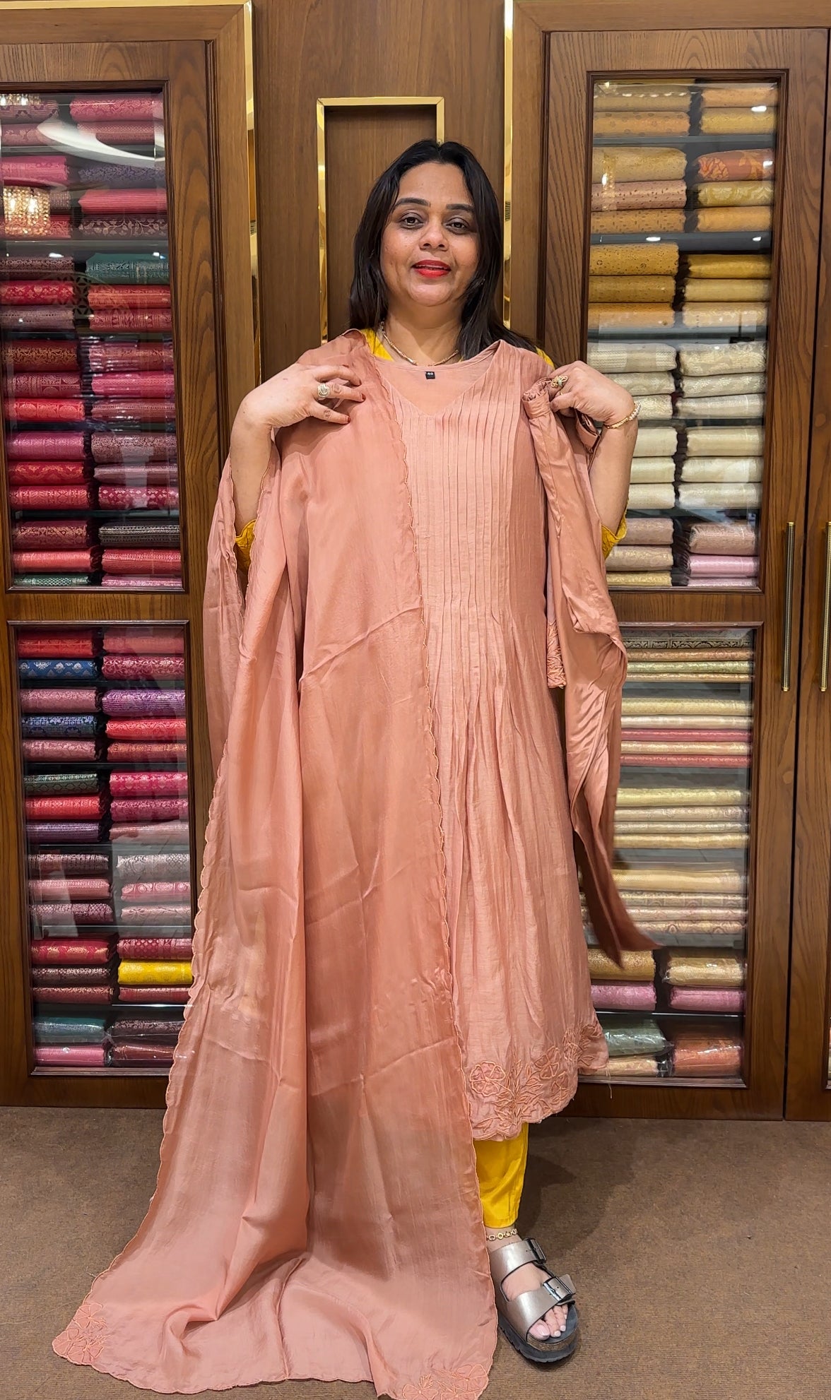 MUL CHANDERI TOP , BOTTOM AND DUPATTA - IHA 22259