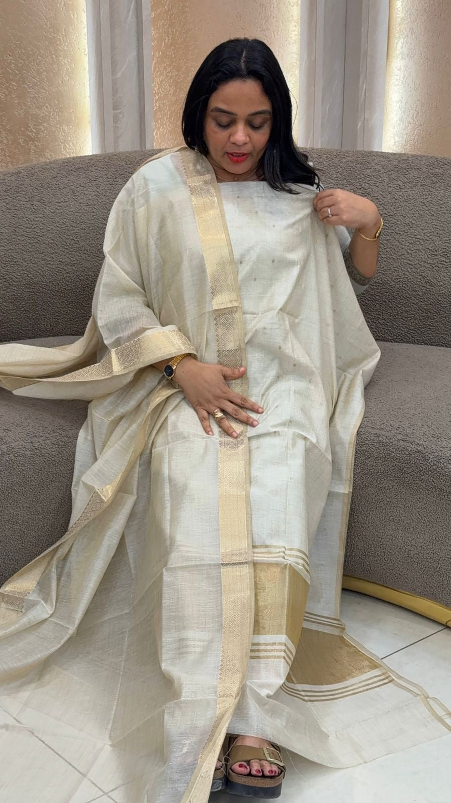MUL CHANDERI UNSTITCHED SALWAR SUITS - IHA 33568