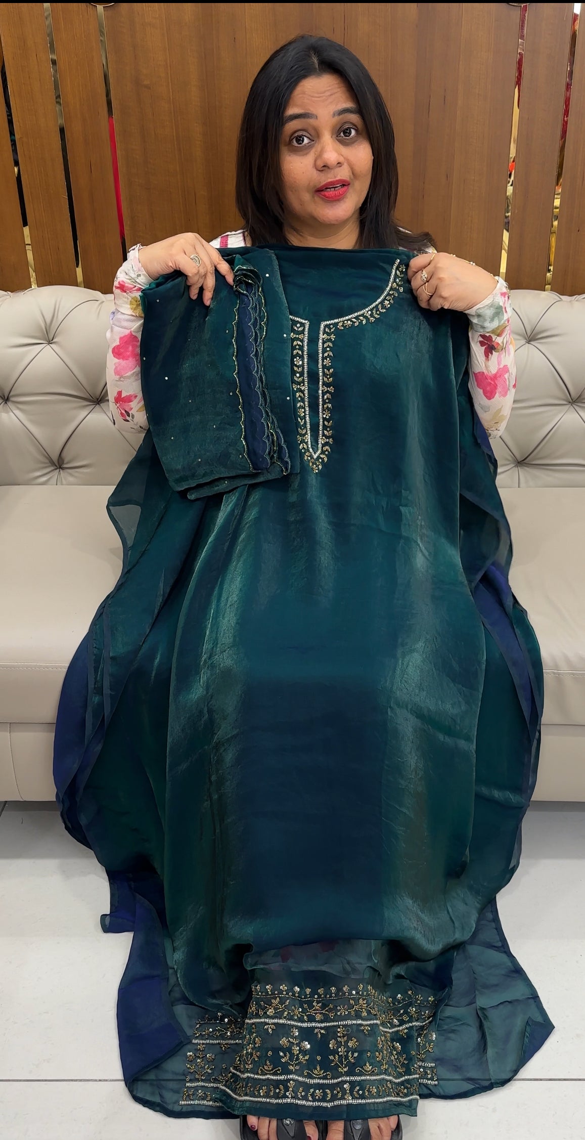 VELVET ORGANZA UNSTITCHED SALWAR SUITS - IHA 26065