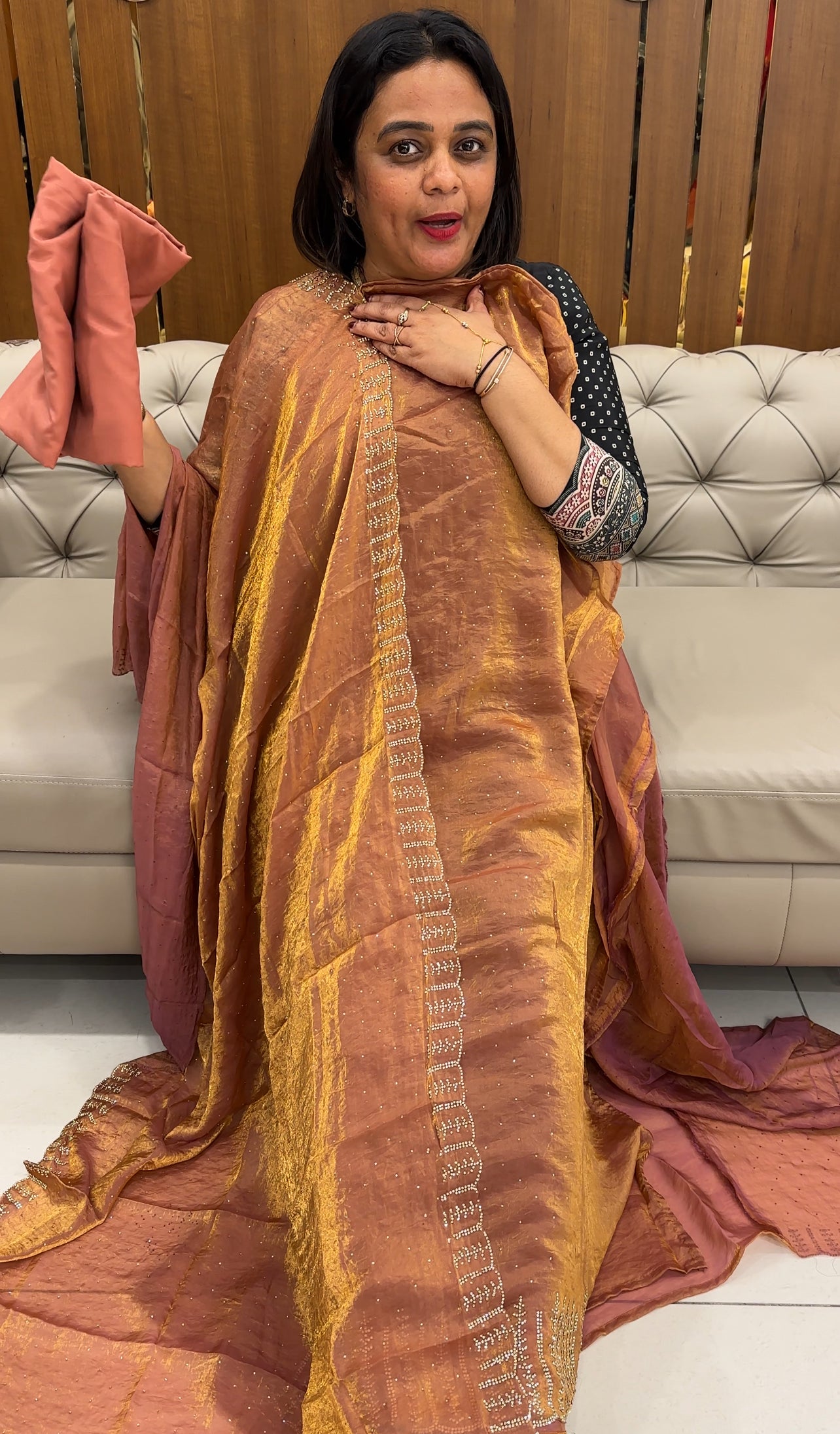 VELVET ORGANZA UNSTITCHED SALWAR SUITS - IHA 25987