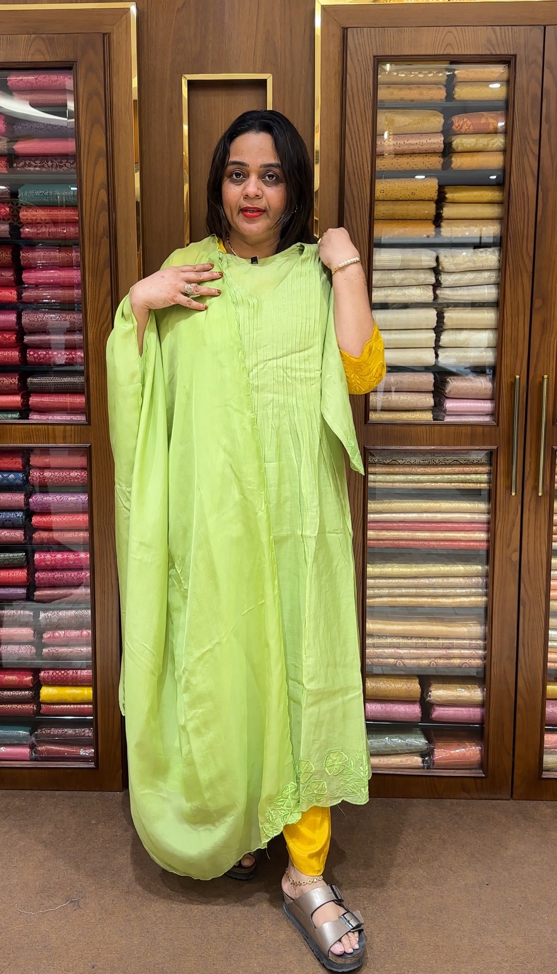MUL CHANDERI TOP , BOTTOM AND DUPATTA - IHA 22259