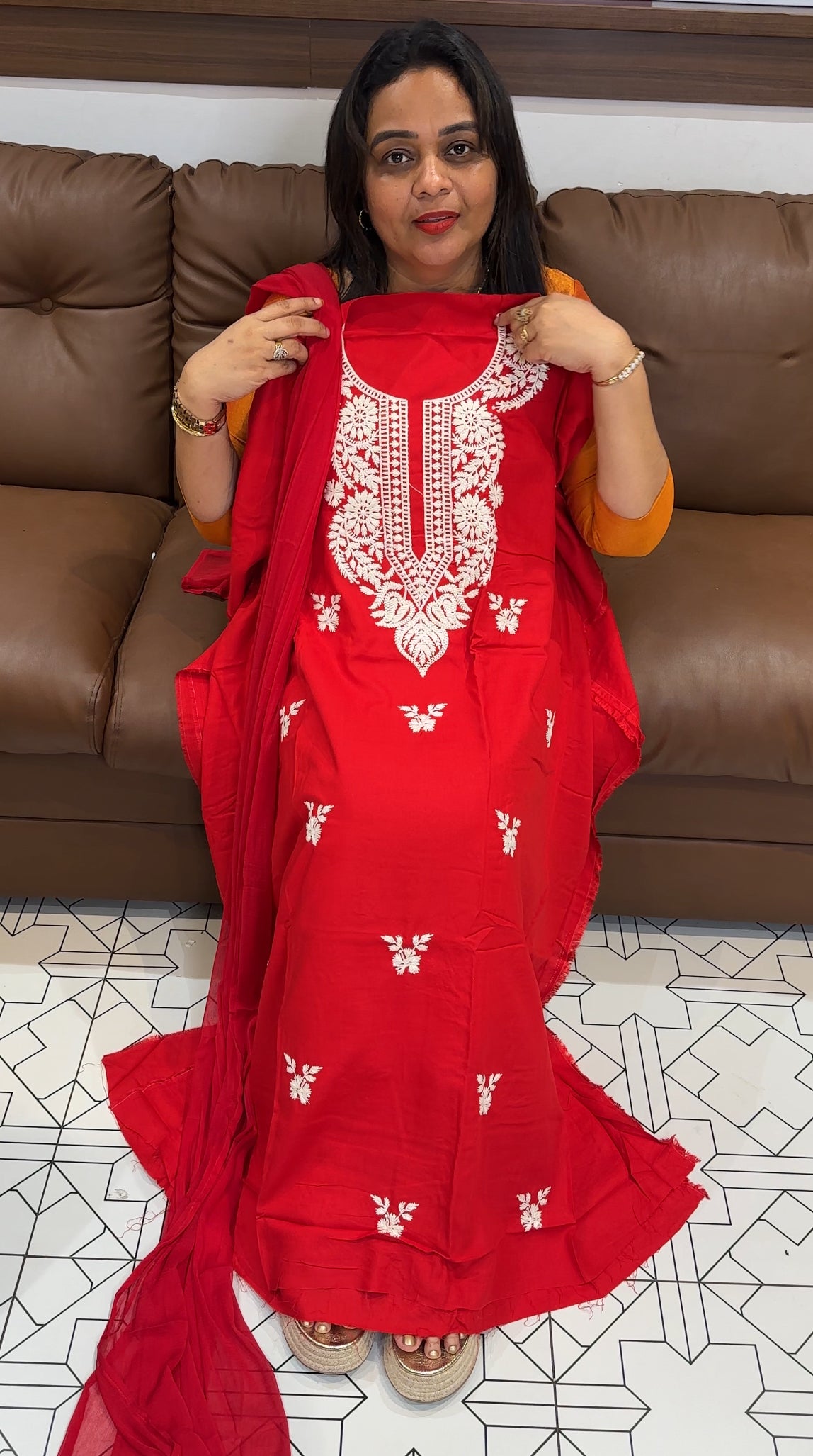 CHIKANKARI UNSTITCHED SALWAR SUITS - IHA 24094