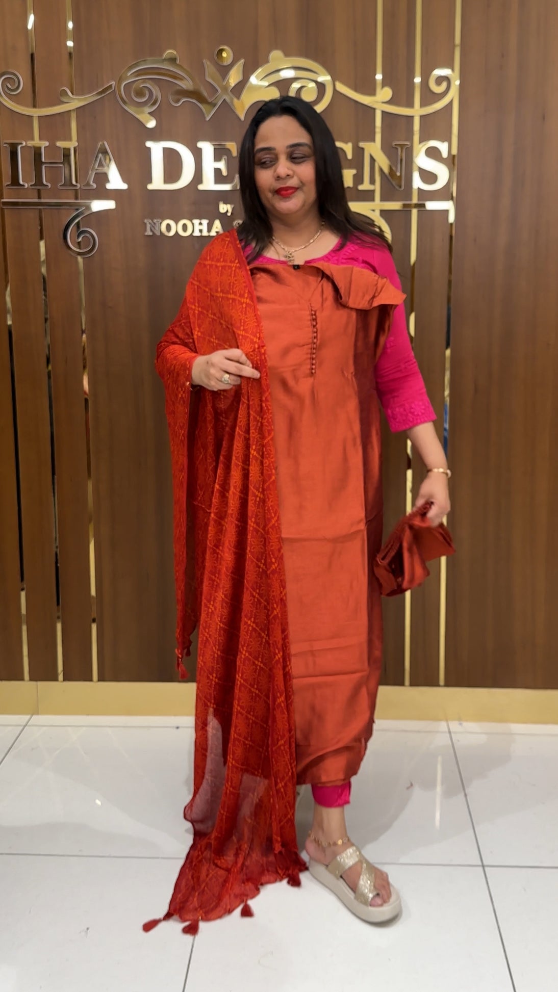 SEMI RAW SILK TOP , BOTTOM AND DUPATTA - IHA 23699