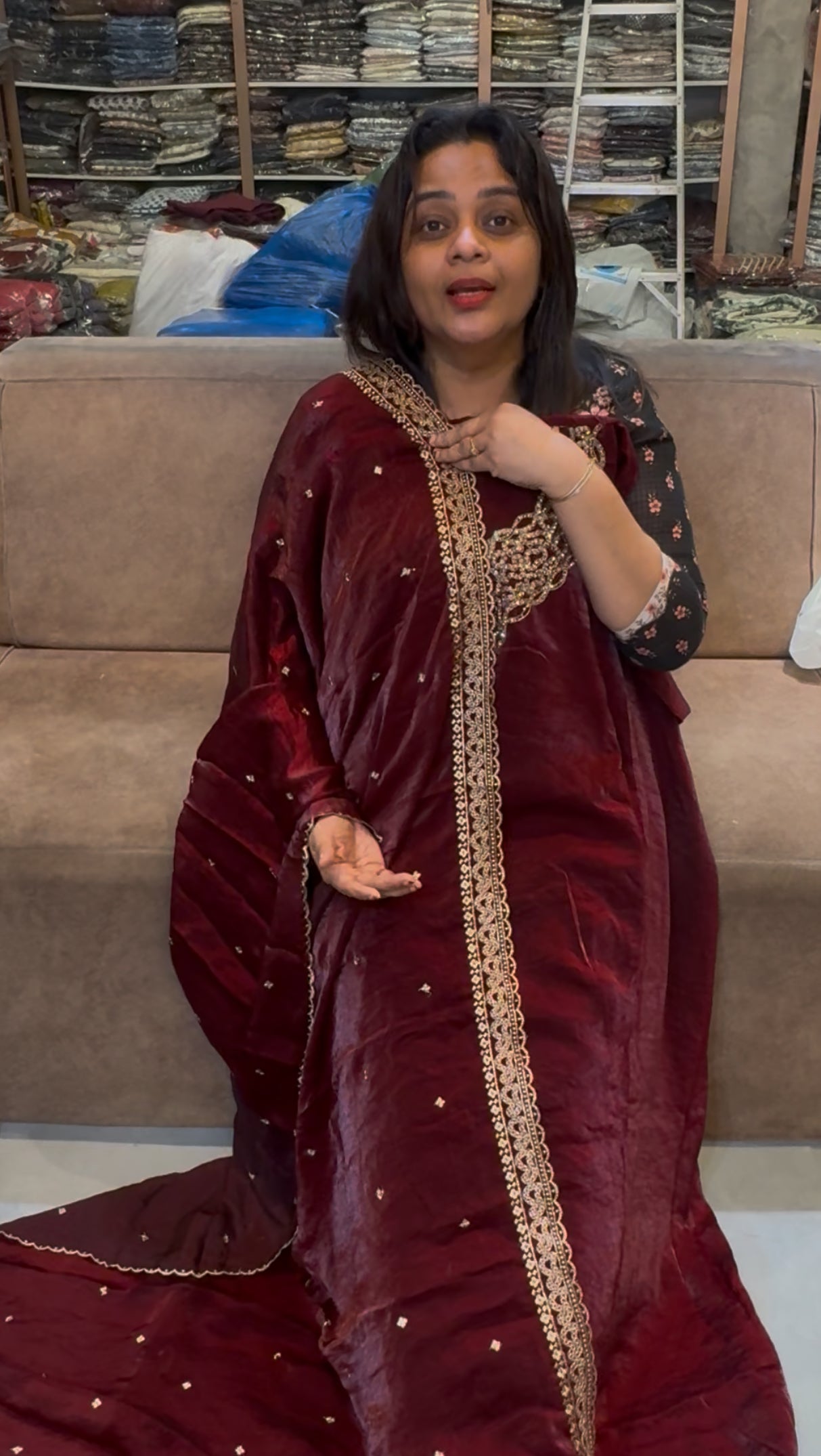 VELVET ORGANZA UNSTITCHED SALWAR SUITS - IHA 25253