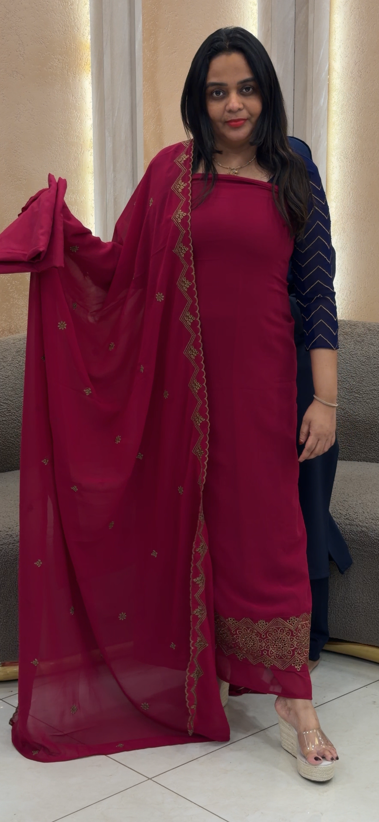 FAUX GEORGETTE UNSTITCHED SALWRA SUITS - IHA 32821
