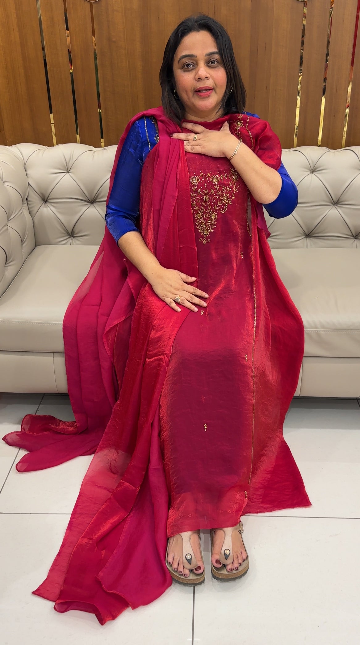 FORWARD VELVET ORGANZA TOP, BOTTOM AND DUPATTA - IHA 27095