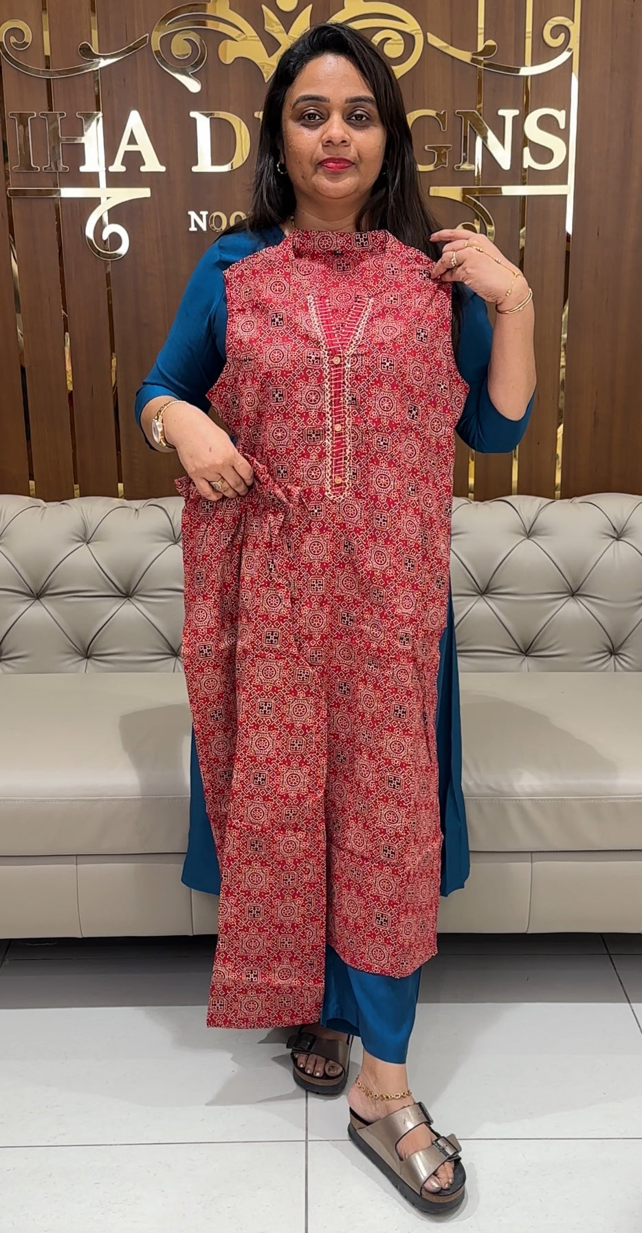 COTTON AJRAKH LONG TOP AND BOTTOM - IHA 24259