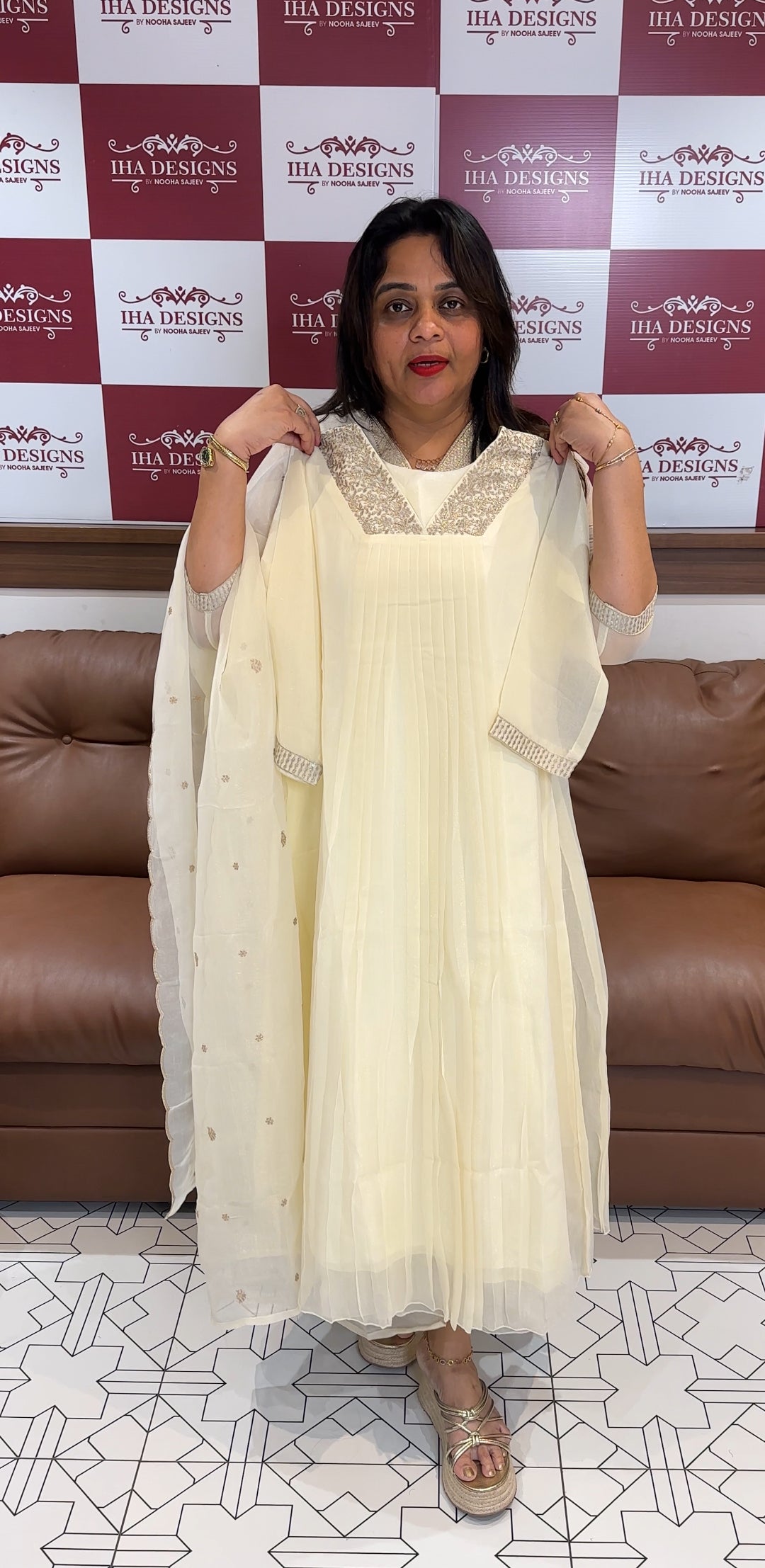 IHA'S IN-HOUSE CHIFFON PLEATED ALINE TOP AND DUPATTA - IHA 26053