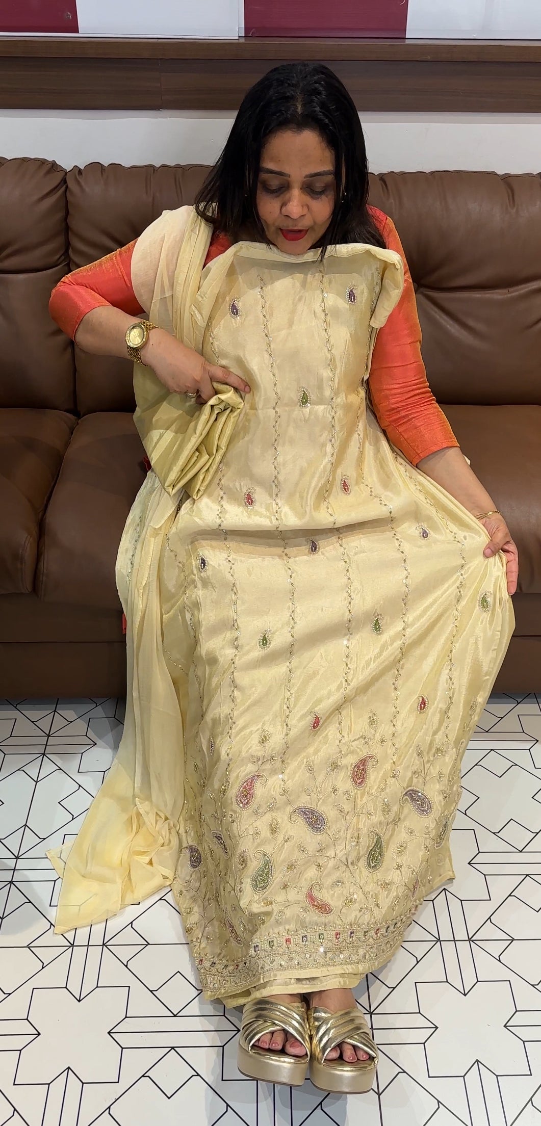 HAND WORKED TISSUE UNSTITCHED SALWAR SUITS - IHA 22124