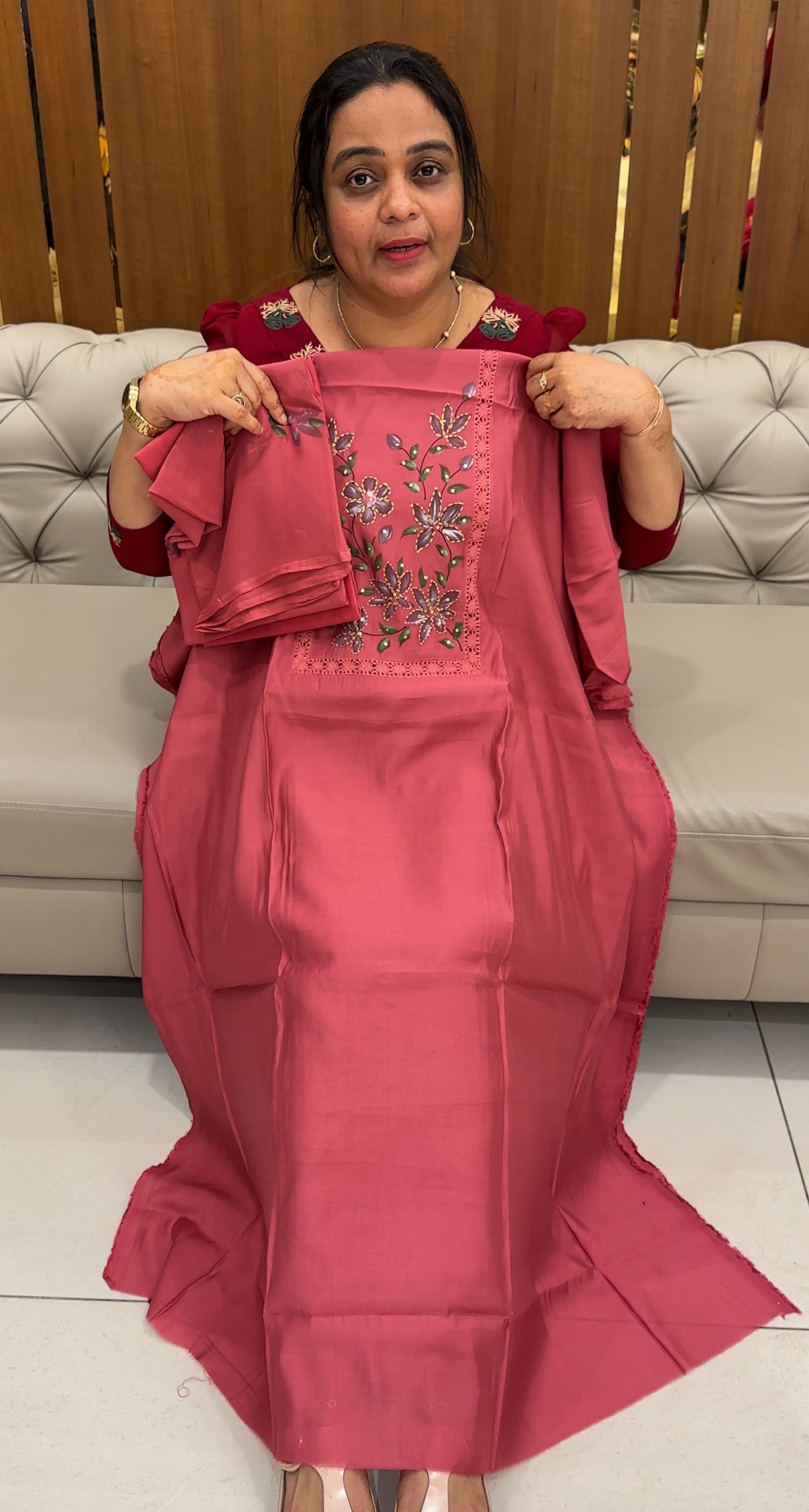 SEMI MALAI CHANDERI UNSTITCHED SALWAR SUITS - IHA 27630