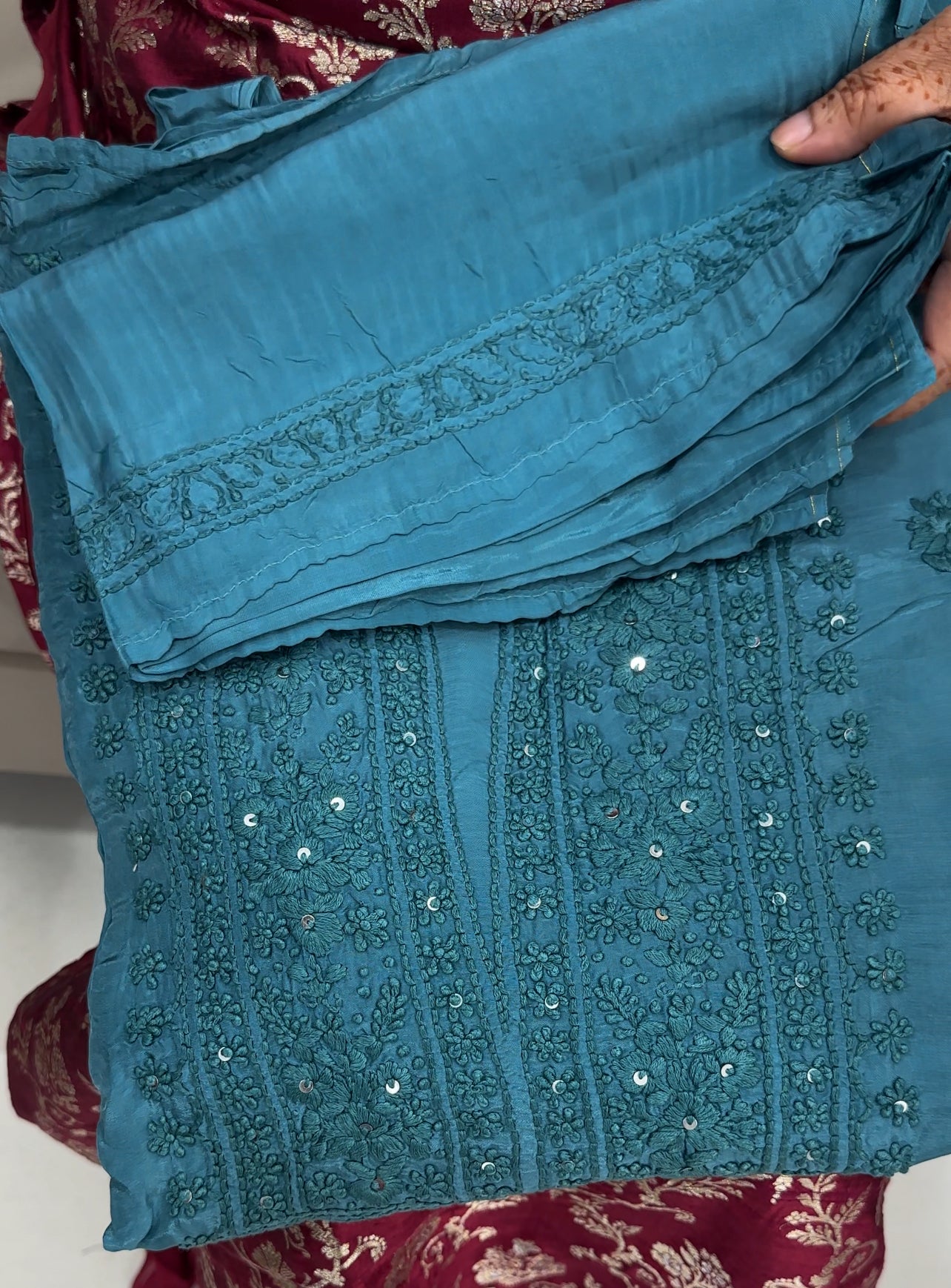 LUCKNOWI CHIKANKARI UNSTITCHED SALWAR SUITS - IHA 27497