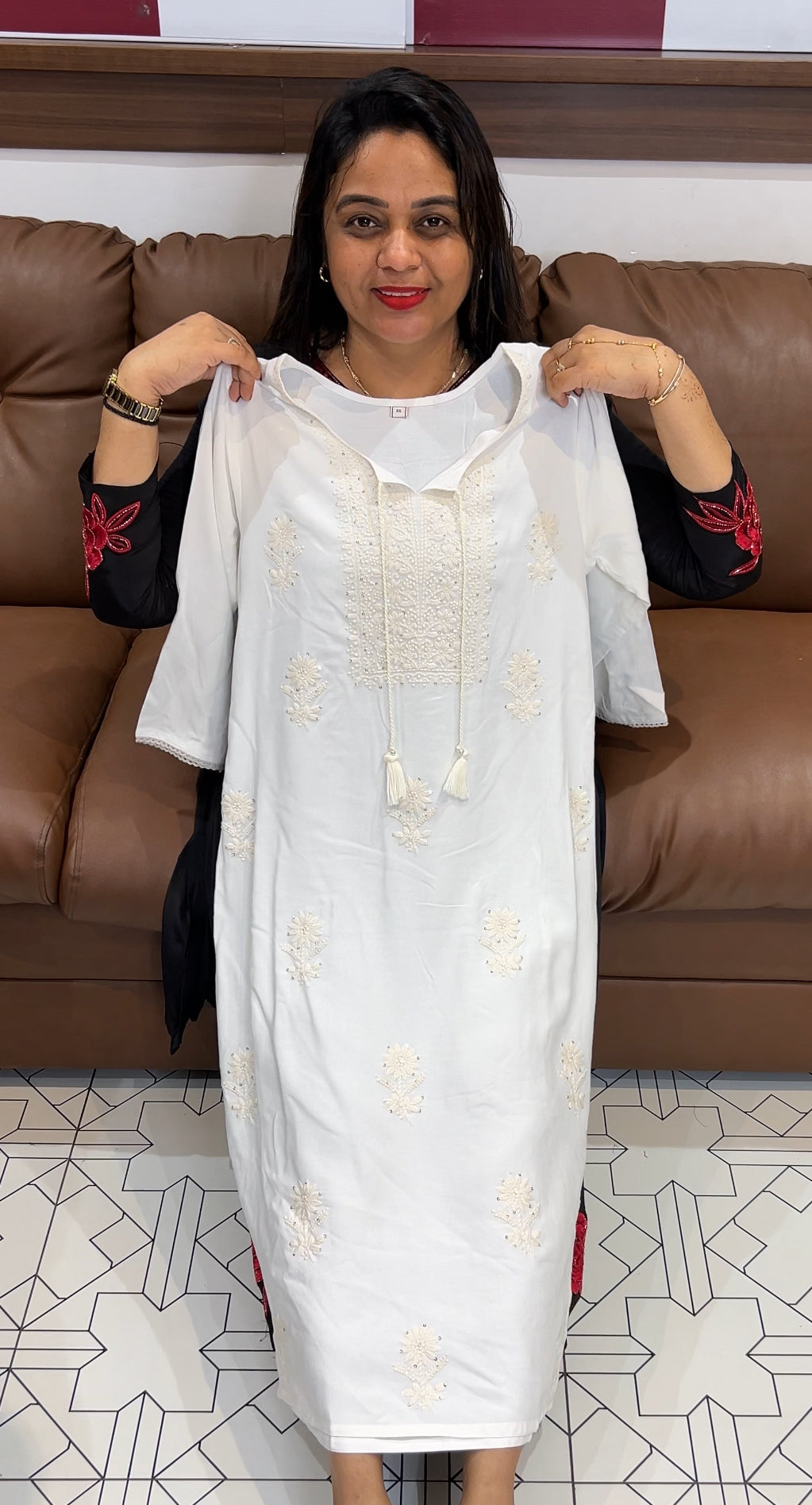 CHIKANKARI RAYON LONG TOP - IHA 24022