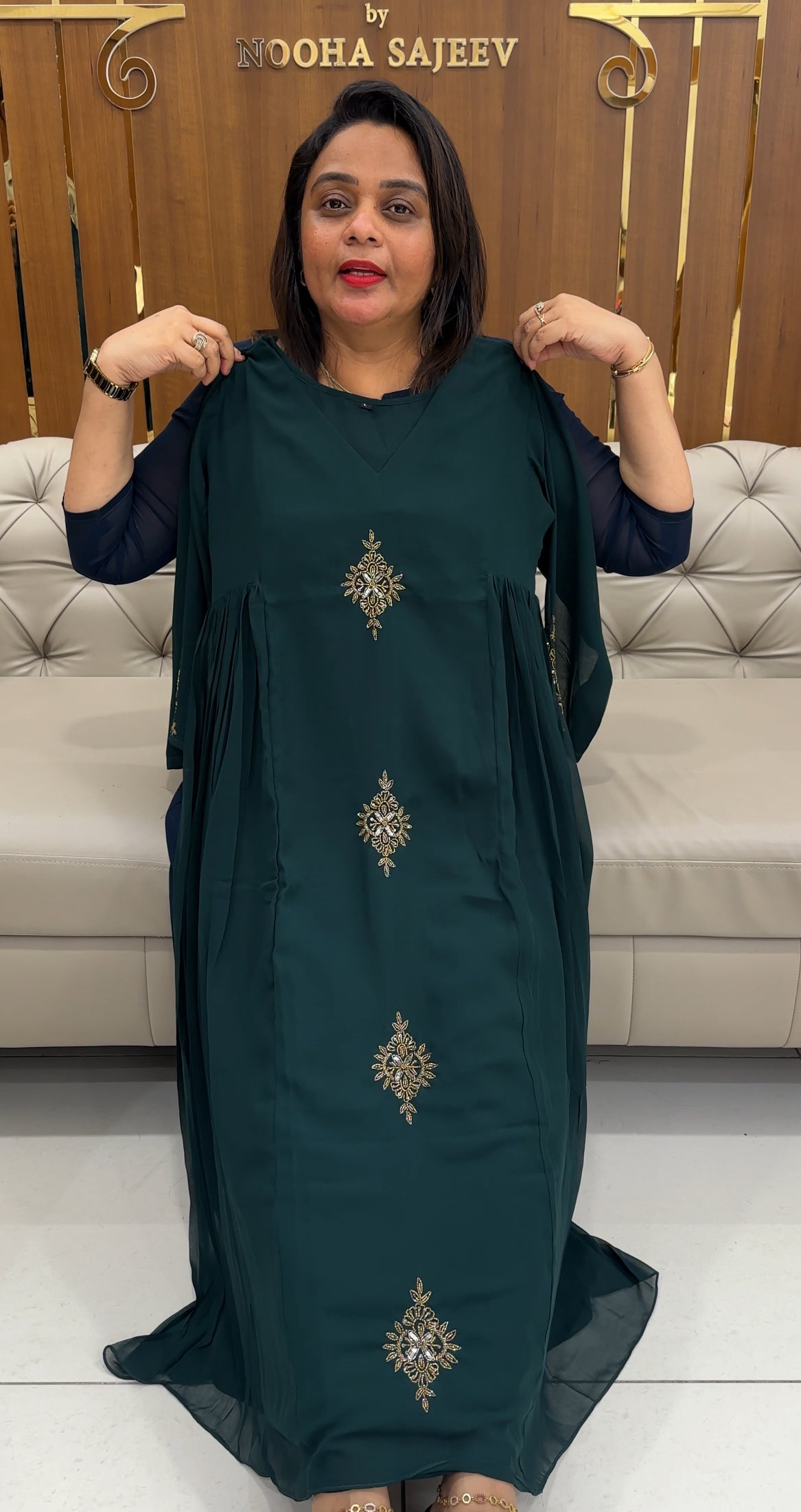 FAUX GEORGETTE LONG A-LINE TOPS - IHA 25868