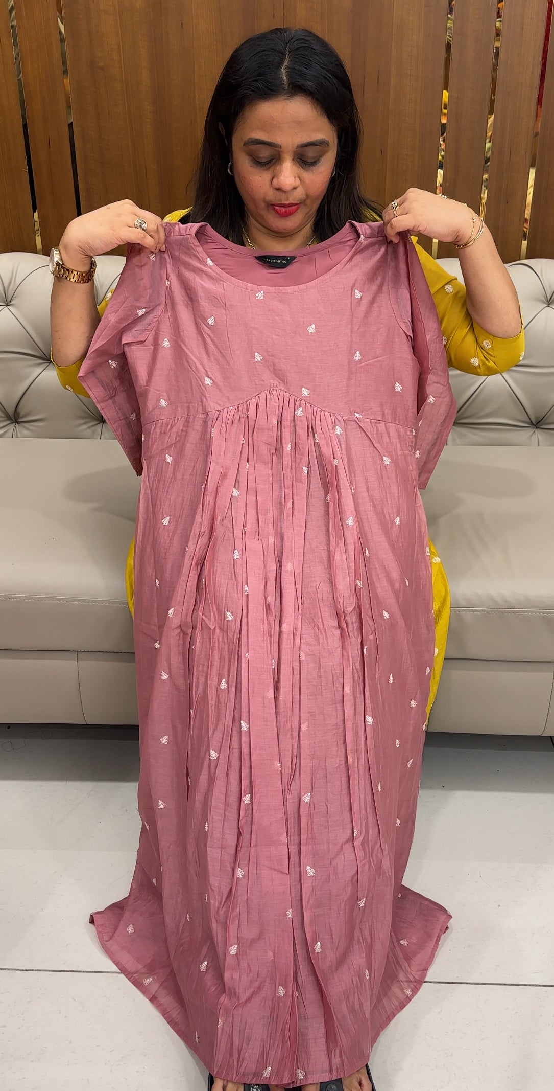 MUL CHANDERI DESIGNER LONG A-LINE TOPS - IHA 26041