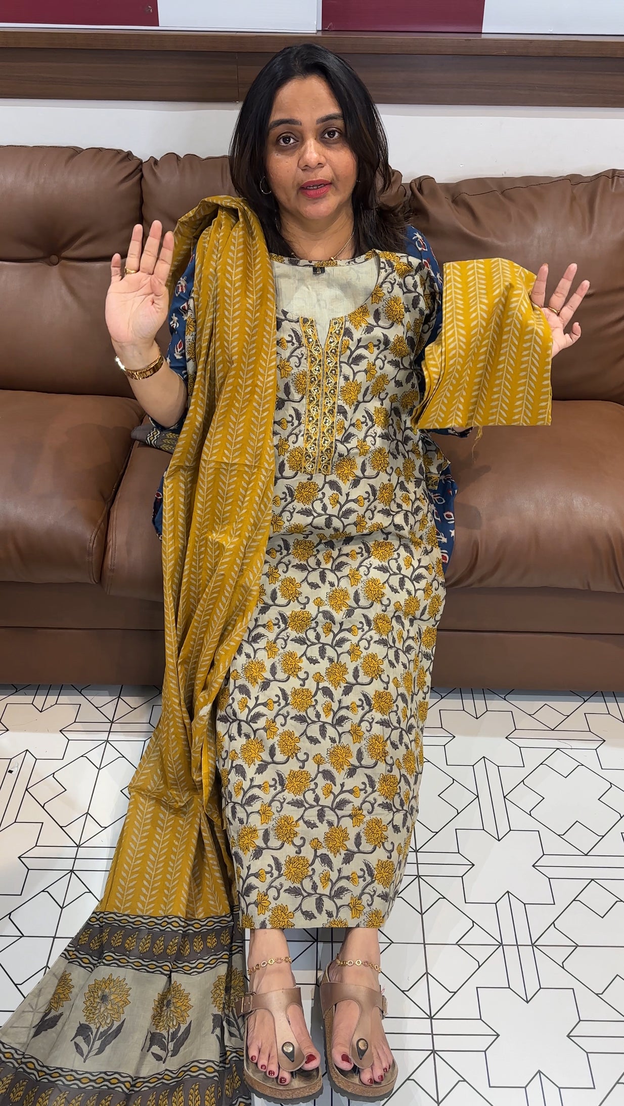 PRINTED COTTON TOP , BOTTOM AND DUPATTA - IHA 27371